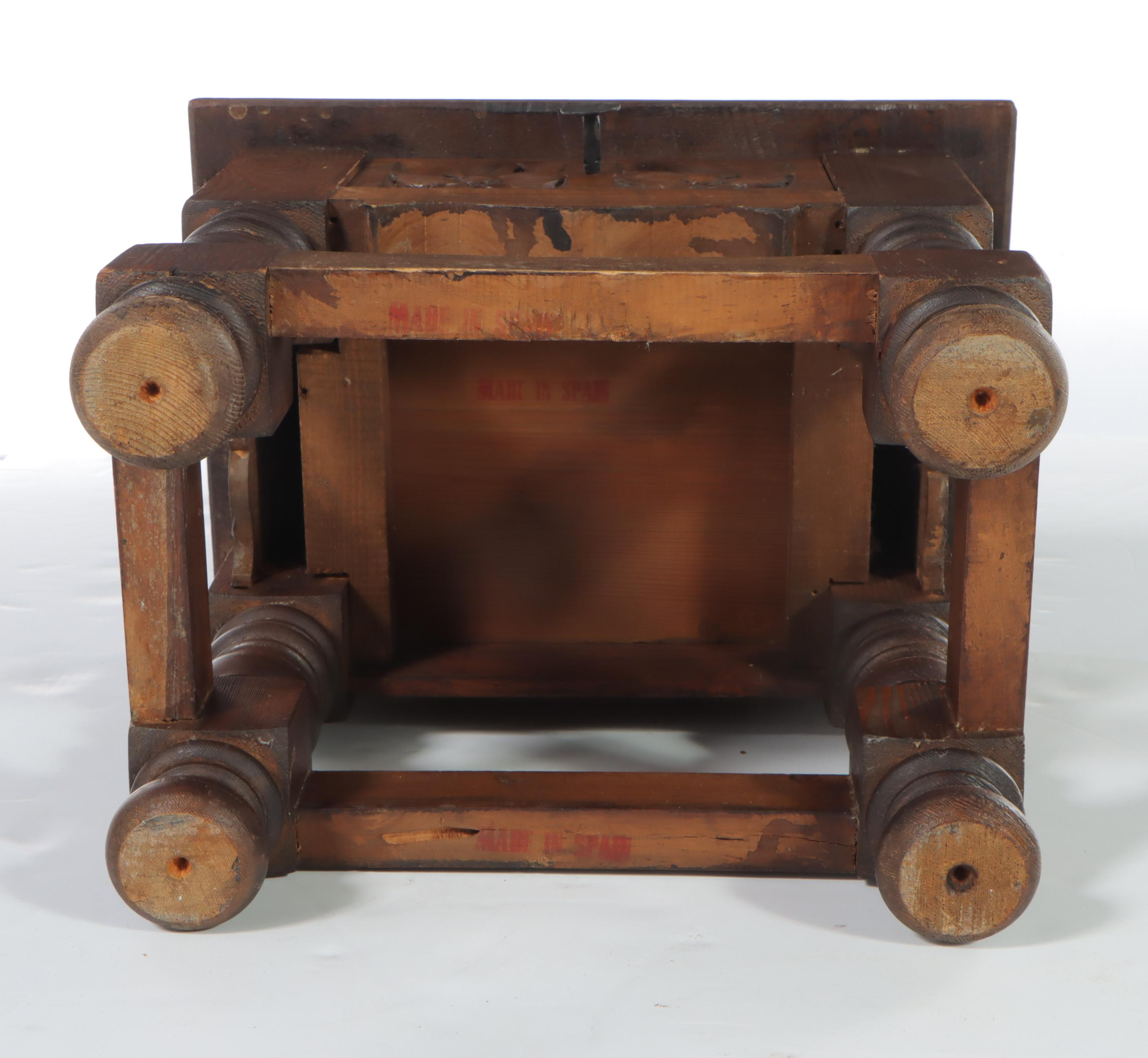 Small Spanish Colonial Style Relief-Carved Hardwood and Pine Side Table