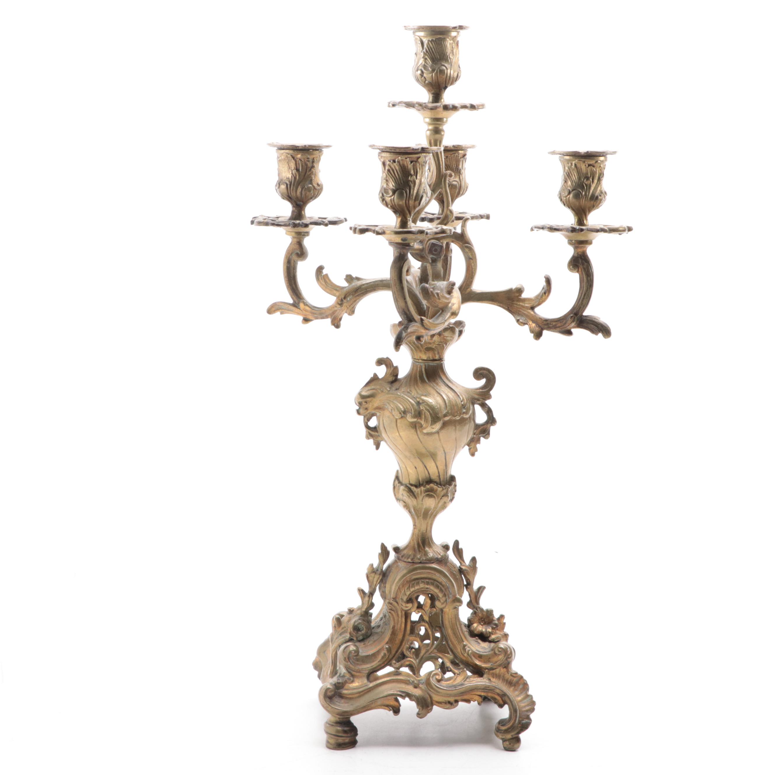French Rococo Style Gilt Metal Candelabra, Late 19th/ Early 20th Century