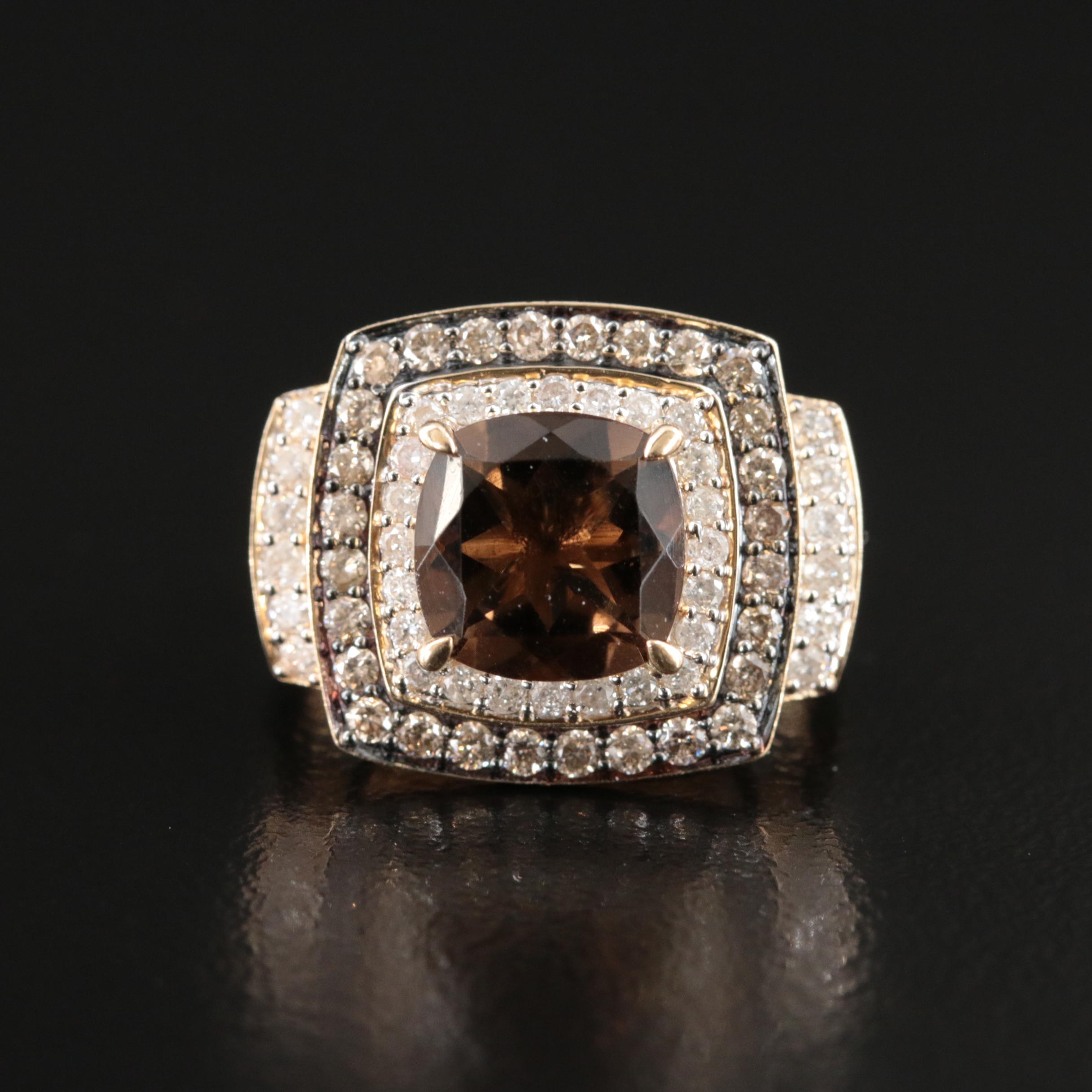 14K Smoky Quartz and 0.91 CTW Diamond Ring