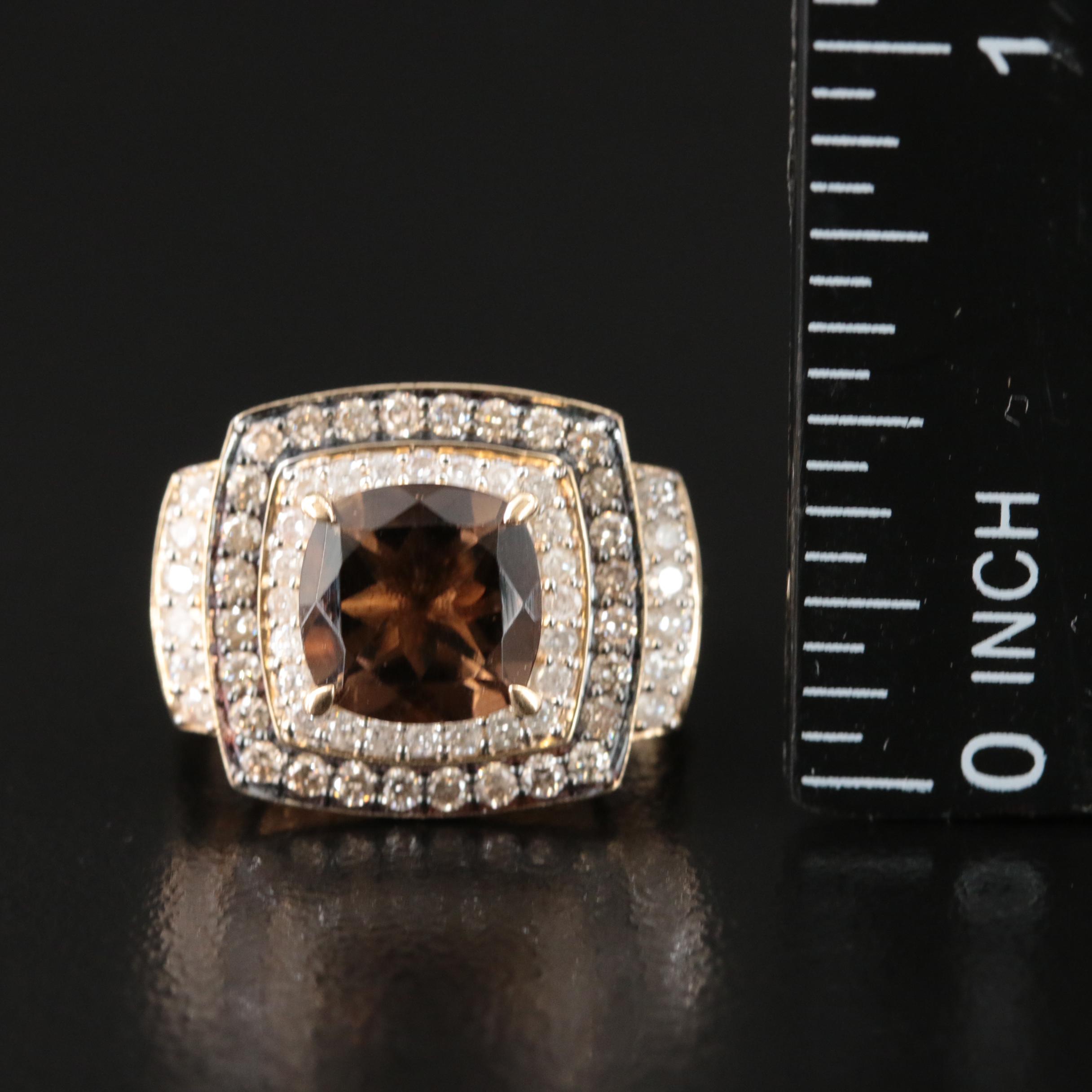 14K Smoky Quartz and 0.91 CTW Diamond Ring