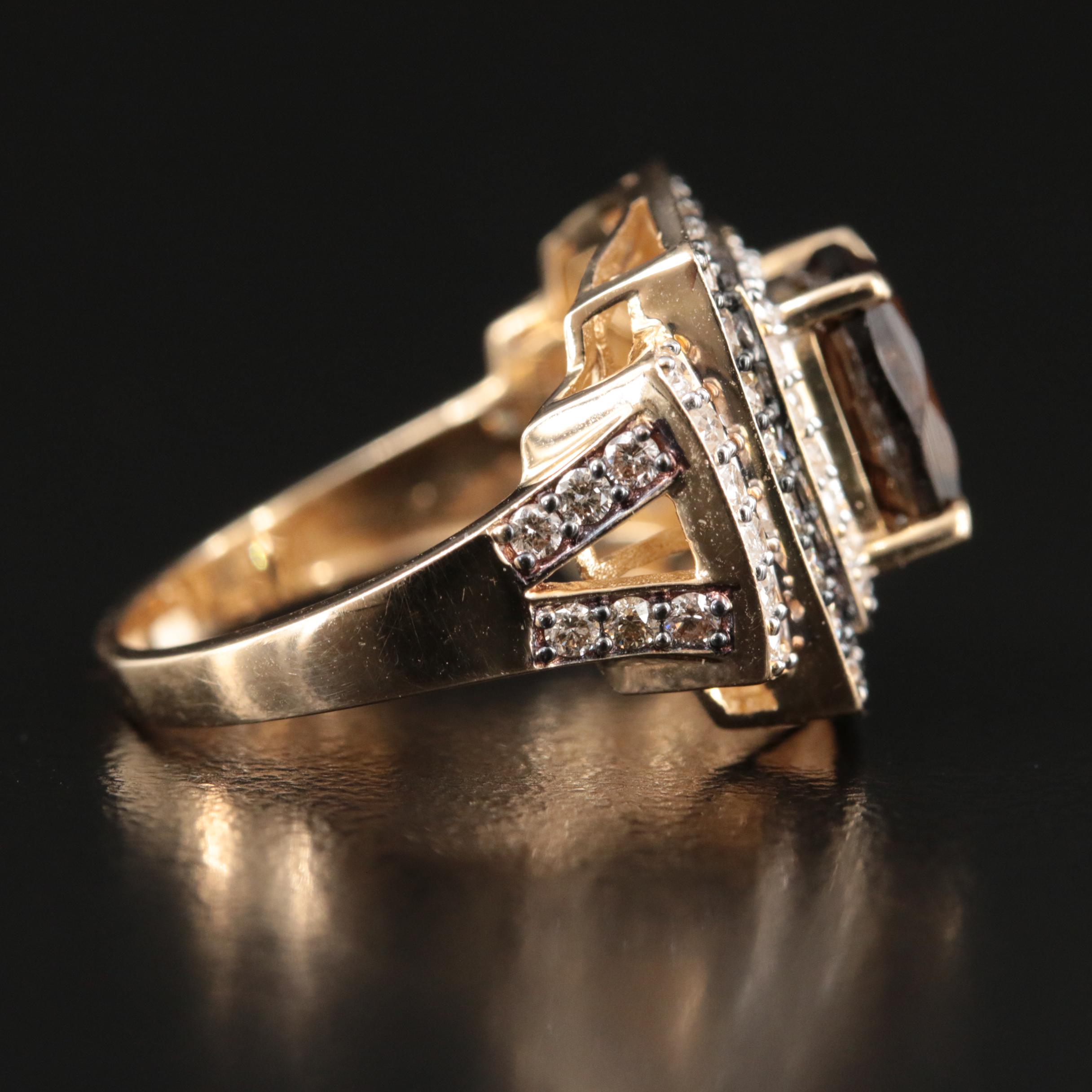 14K Smoky Quartz and 0.91 CTW Diamond Ring