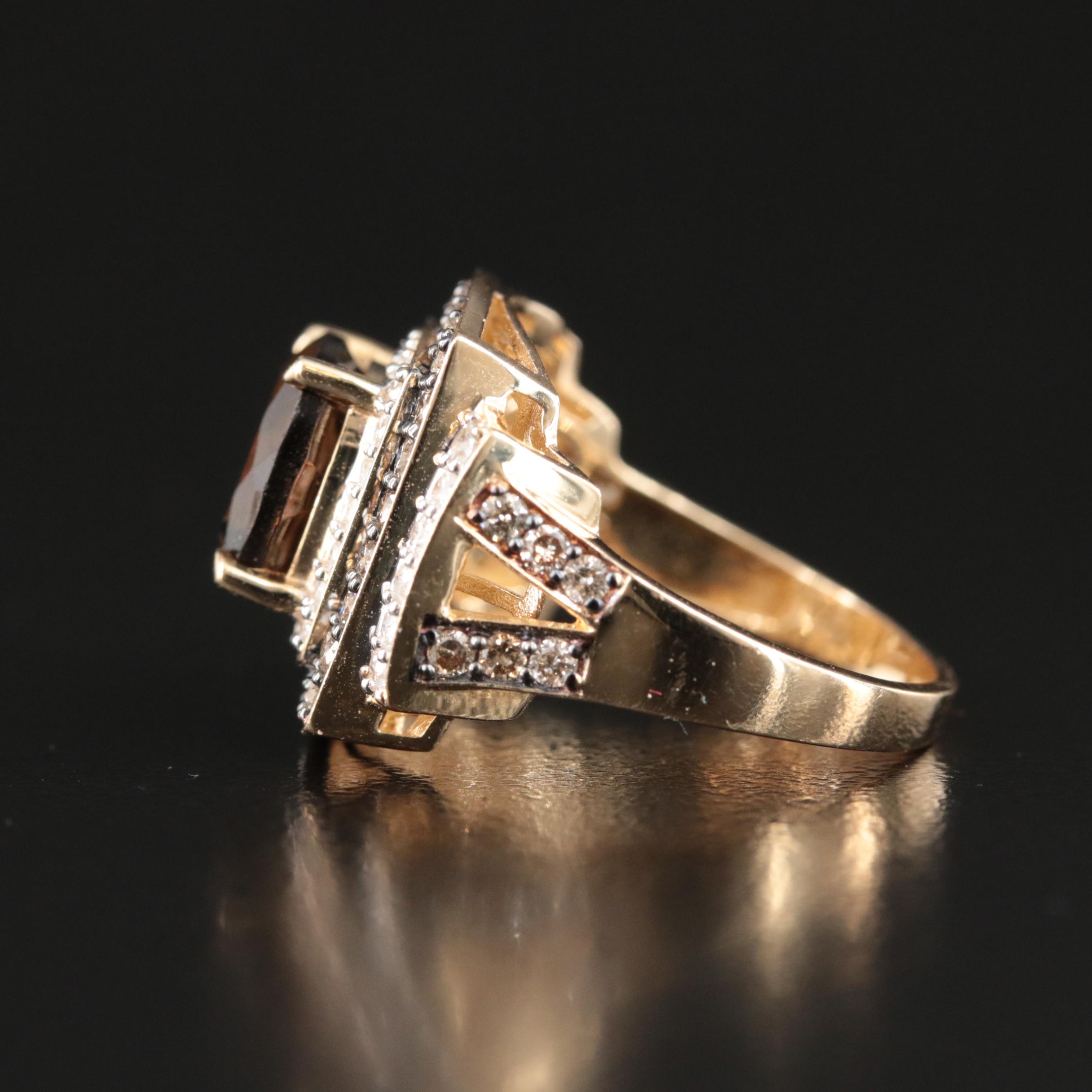 14K Smoky Quartz and 0.91 CTW Diamond Ring
