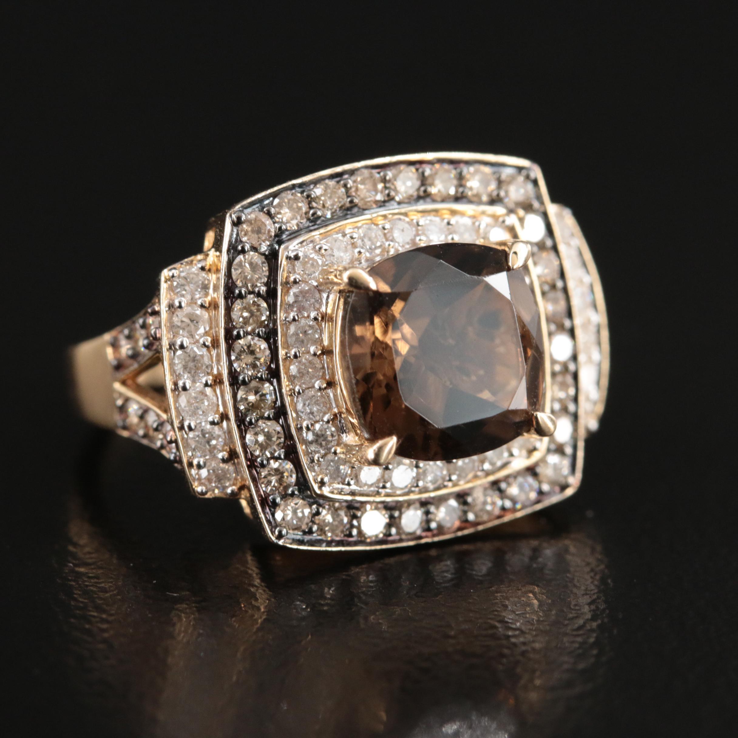 14K Smoky Quartz and 0.91 CTW Diamond Ring
