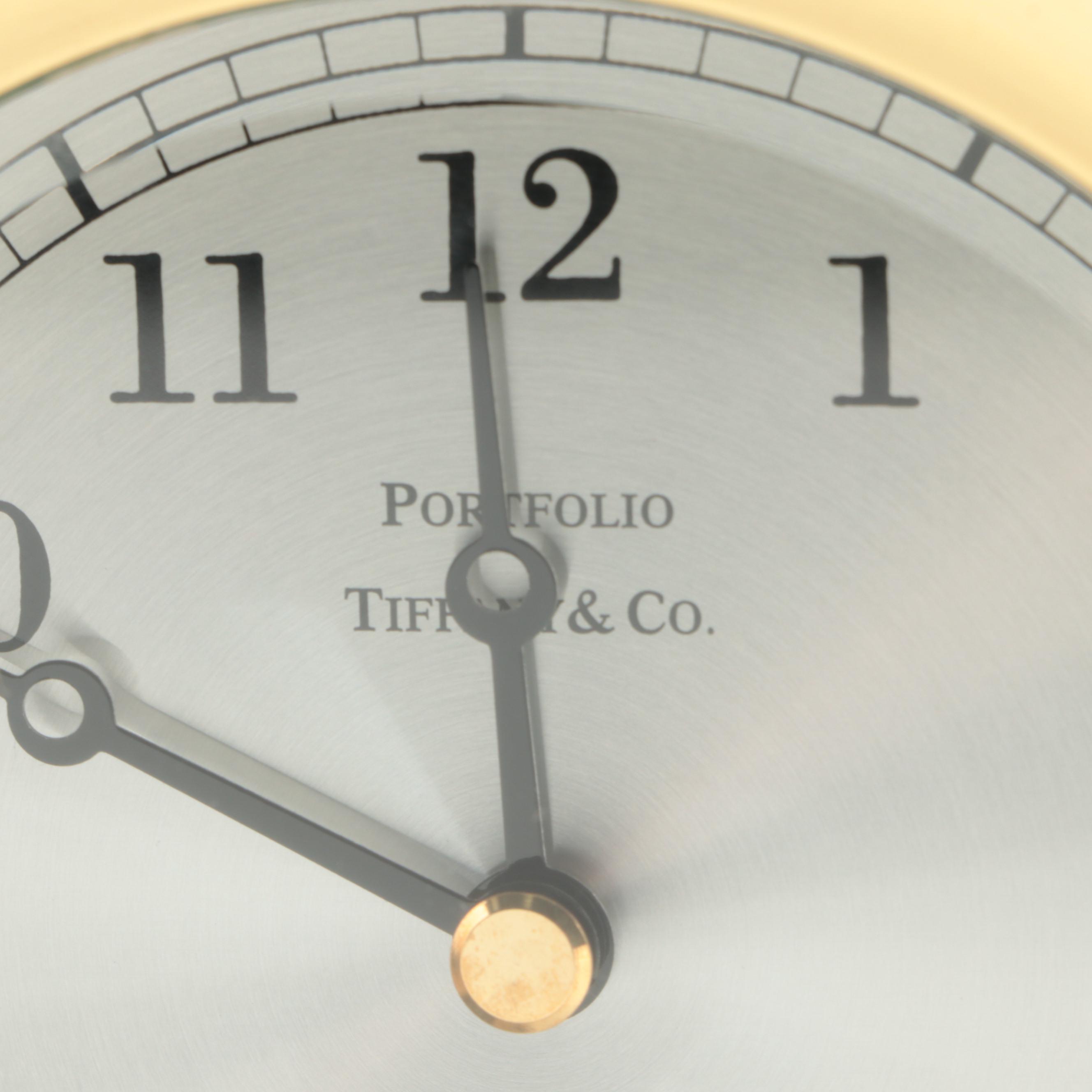 Tiffany & Co. Brass "Chelsea" Ship's Bell Clock with Brass Pocket Watch Stand