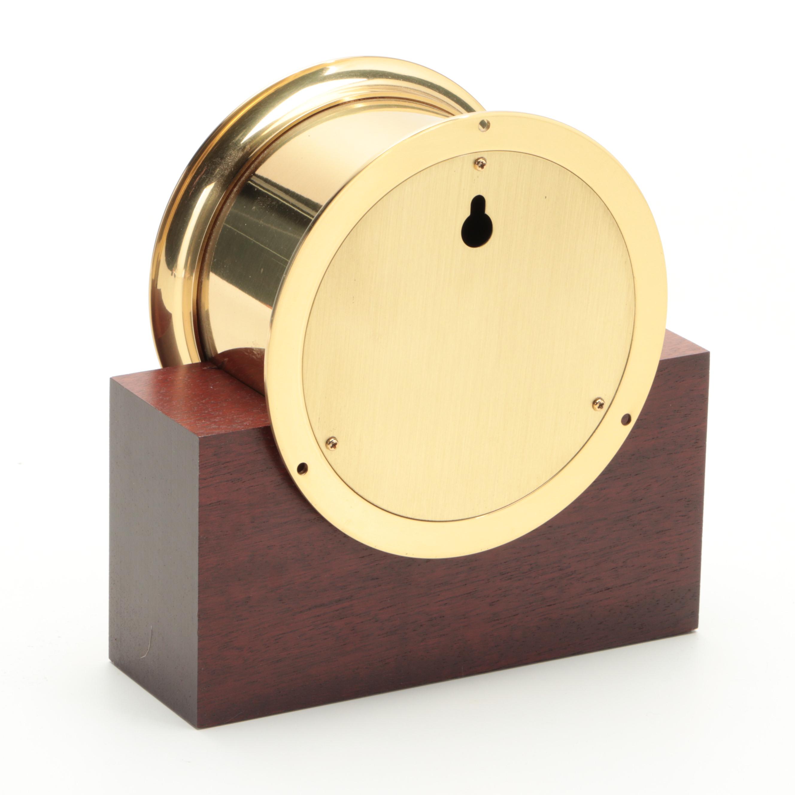 Tiffany & Co. Brass "Chelsea" Ship's Bell Clock with Brass Pocket Watch Stand