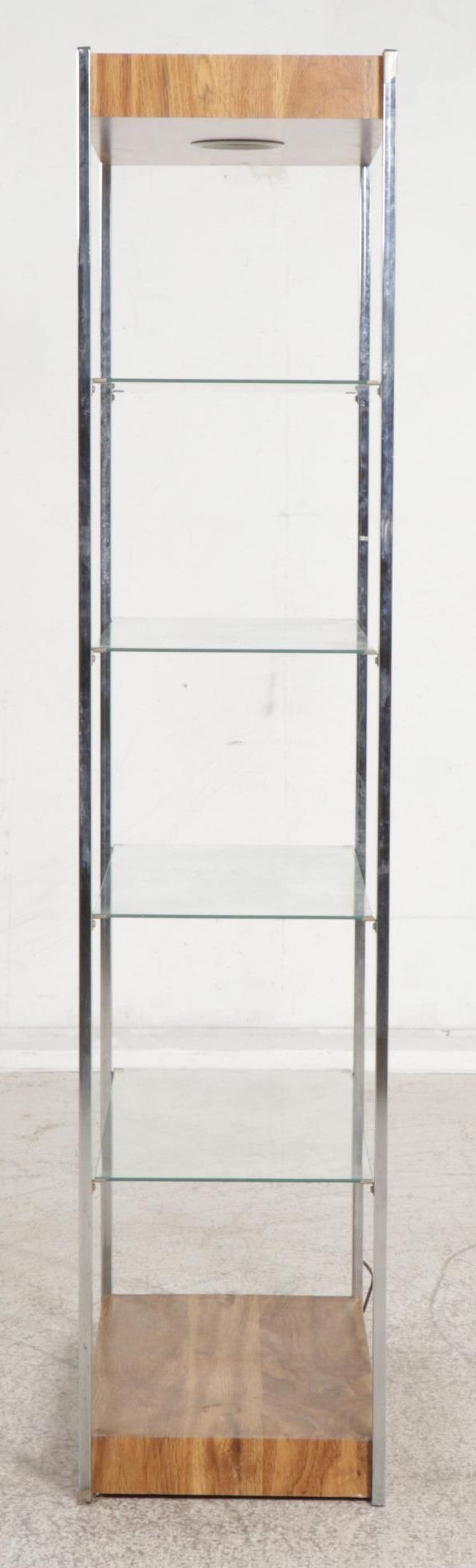 Arcadia Furniture for Ashley Modernist Chromed Metal, Glass and Walnut Étagère