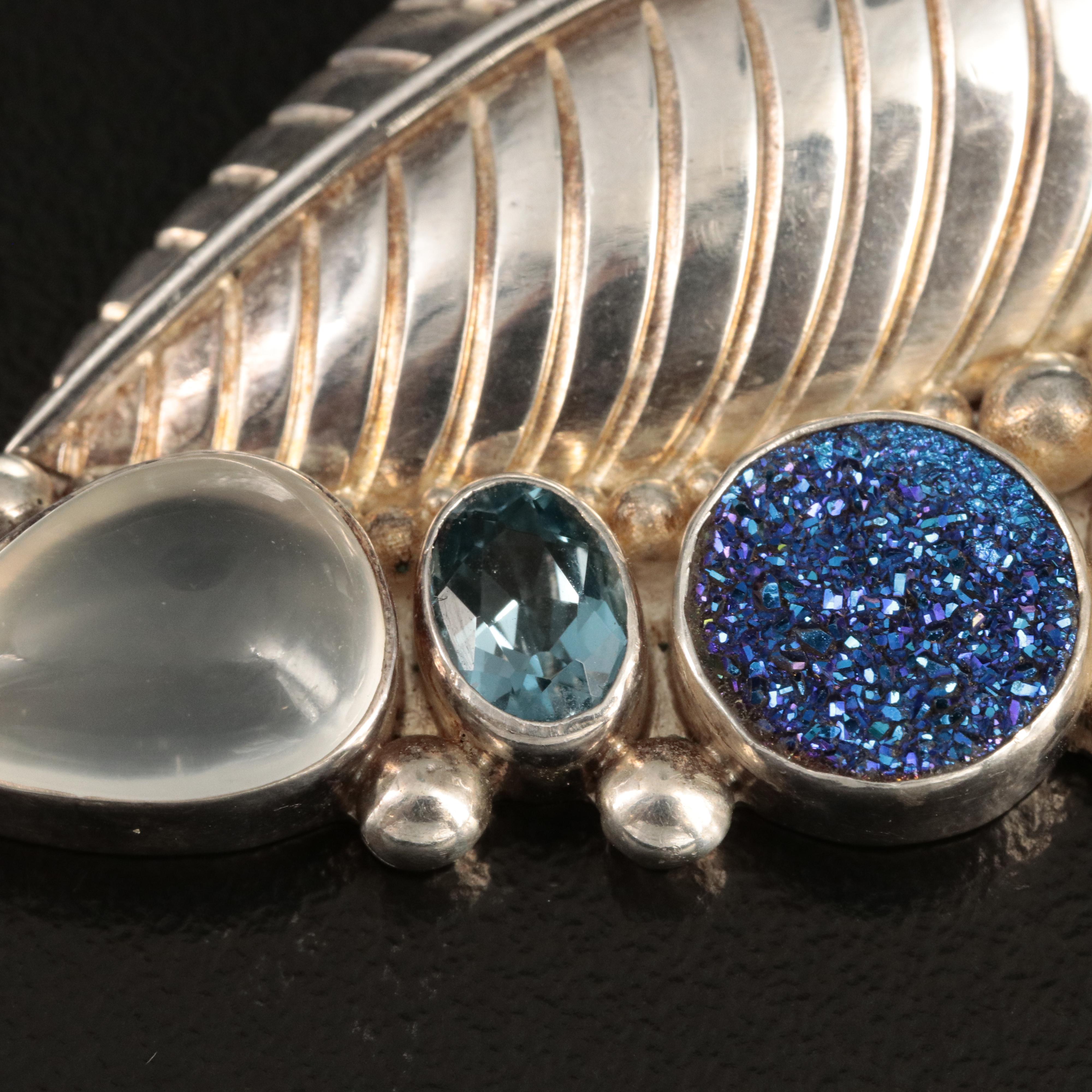 Sajen Sterling Carved Goddess Pendant Including Bone, Druzy, Topaz and Amethyst