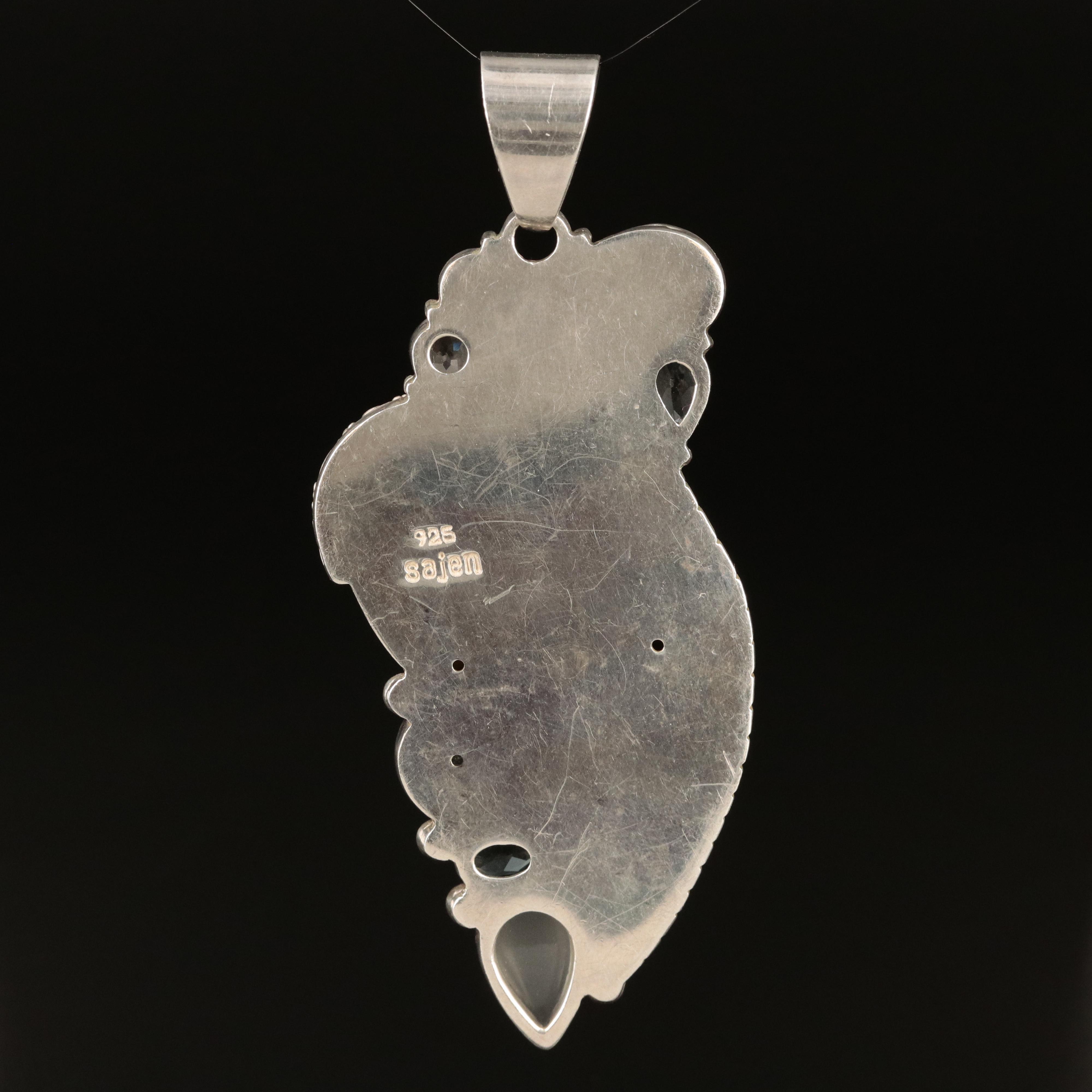 Sajen Sterling Carved Goddess Pendant Including Bone, Druzy, Topaz and Amethyst