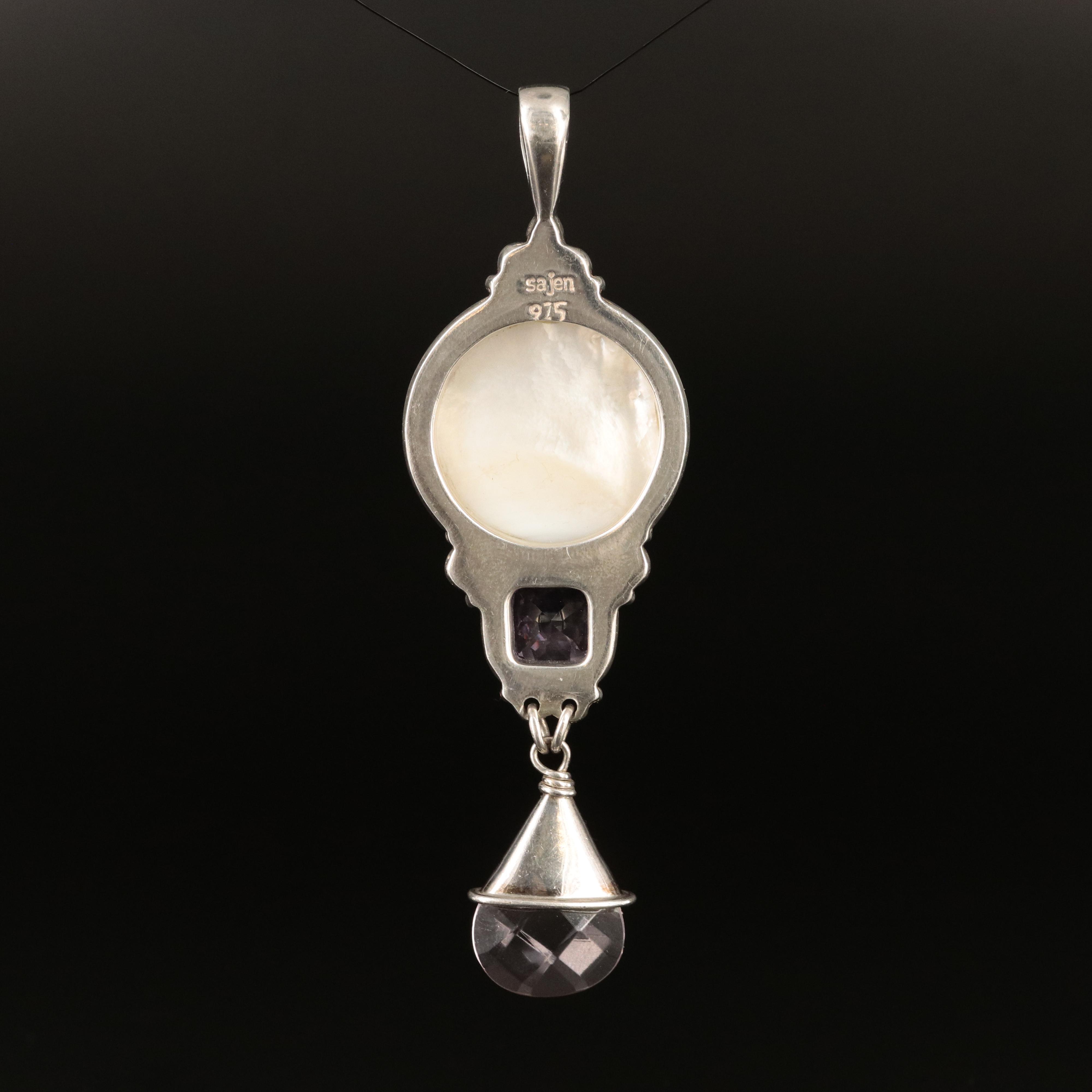 Sajen Sterling Mother-of-Pearl, Amethyst and Glass Carved Fox Pendant