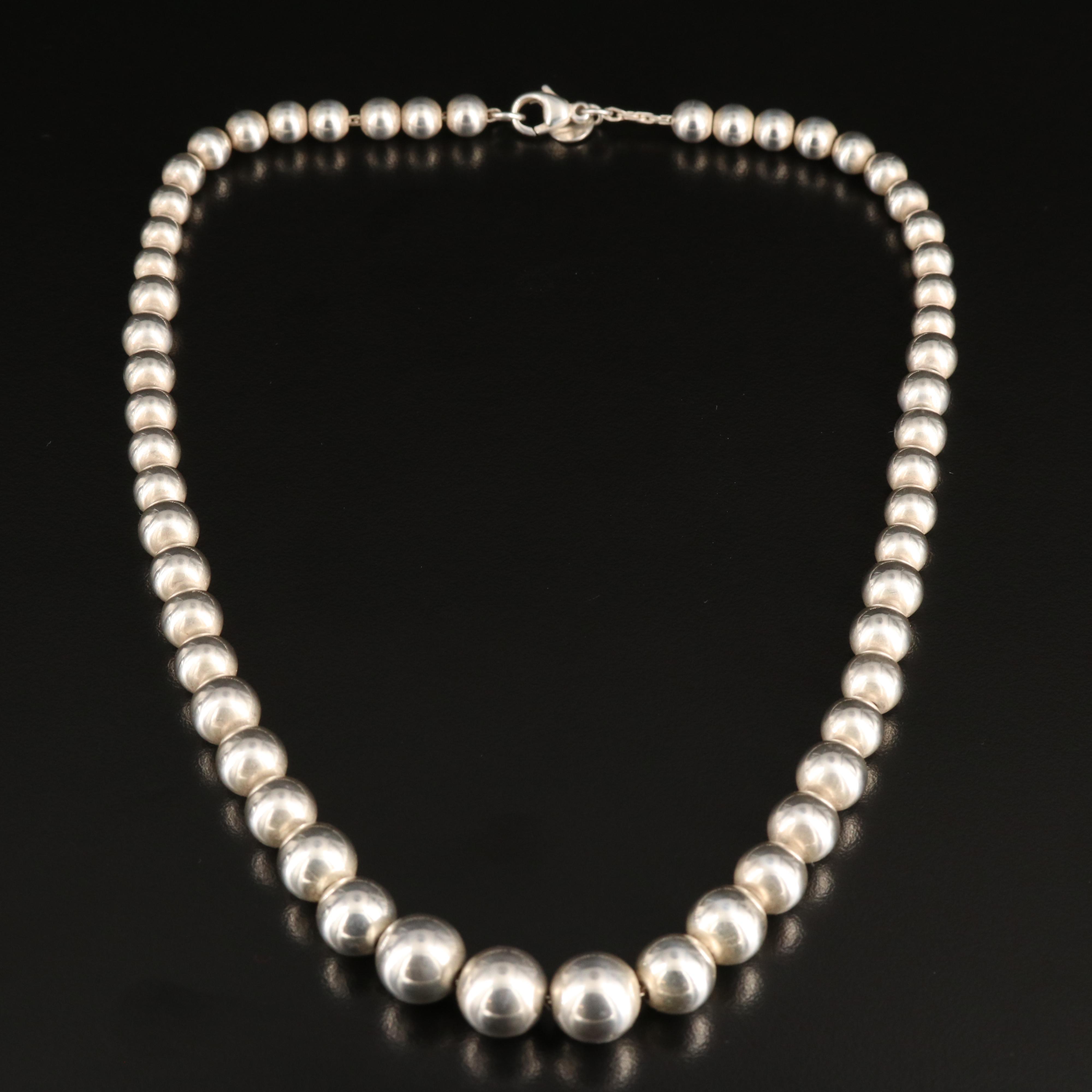 Tiffany & Co. Sterling Graduated Beaded Necklace and Stud Earrings