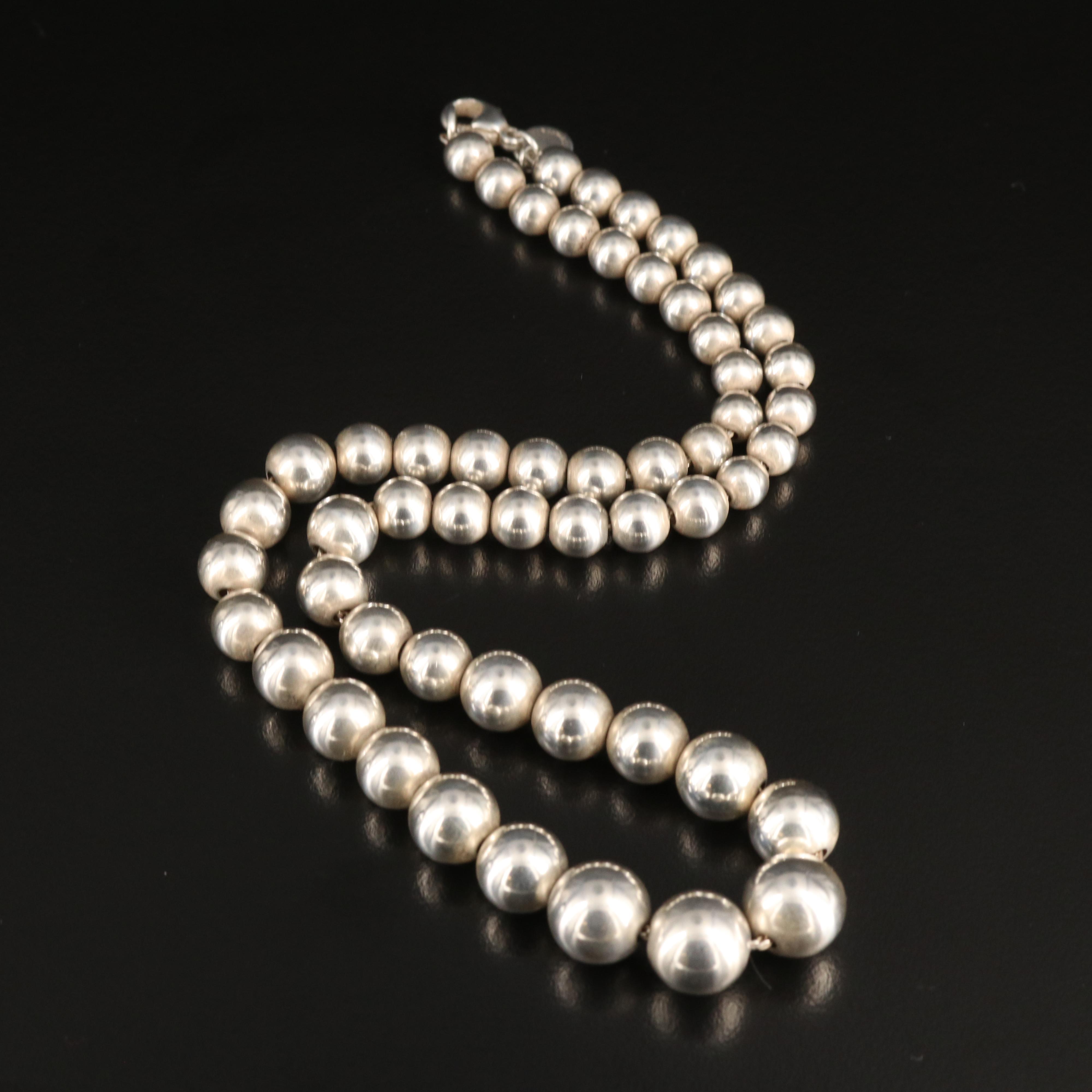 Tiffany & Co. Sterling Graduated Beaded Necklace and Stud Earrings