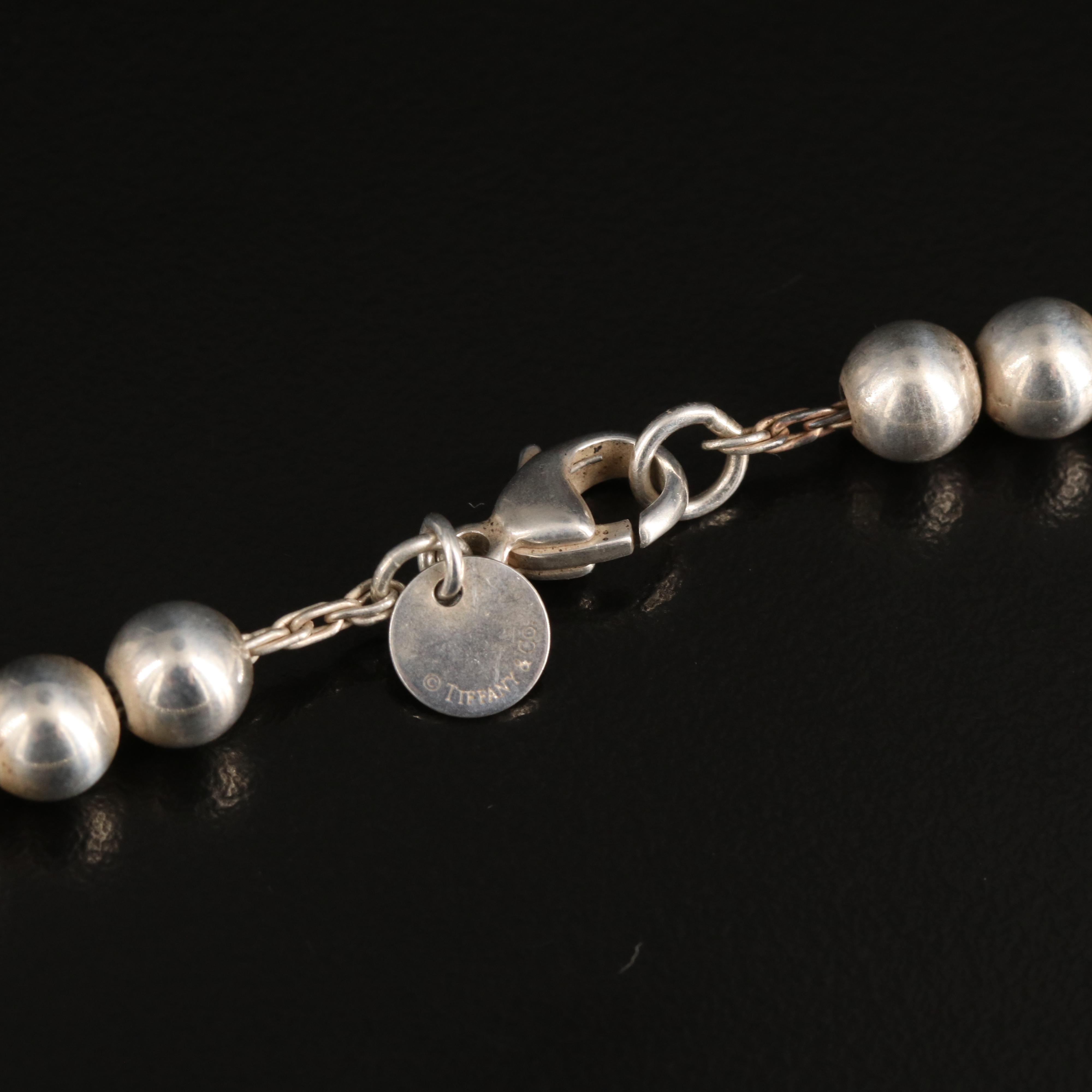 Tiffany & Co. Sterling Graduated Beaded Necklace and Stud Earrings