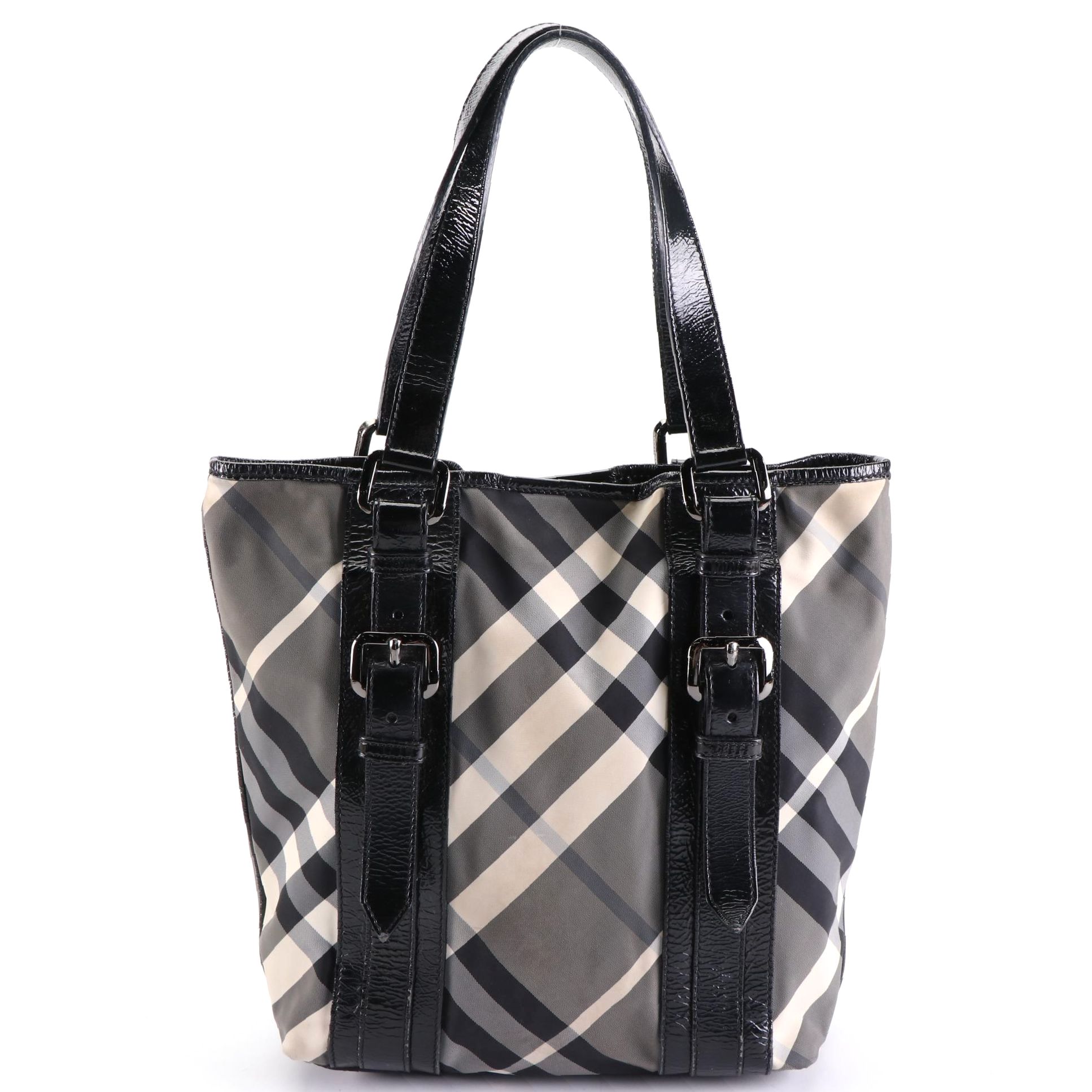 Burberry Tote Bag in Nova Check Nylon Twill and Patent Leather