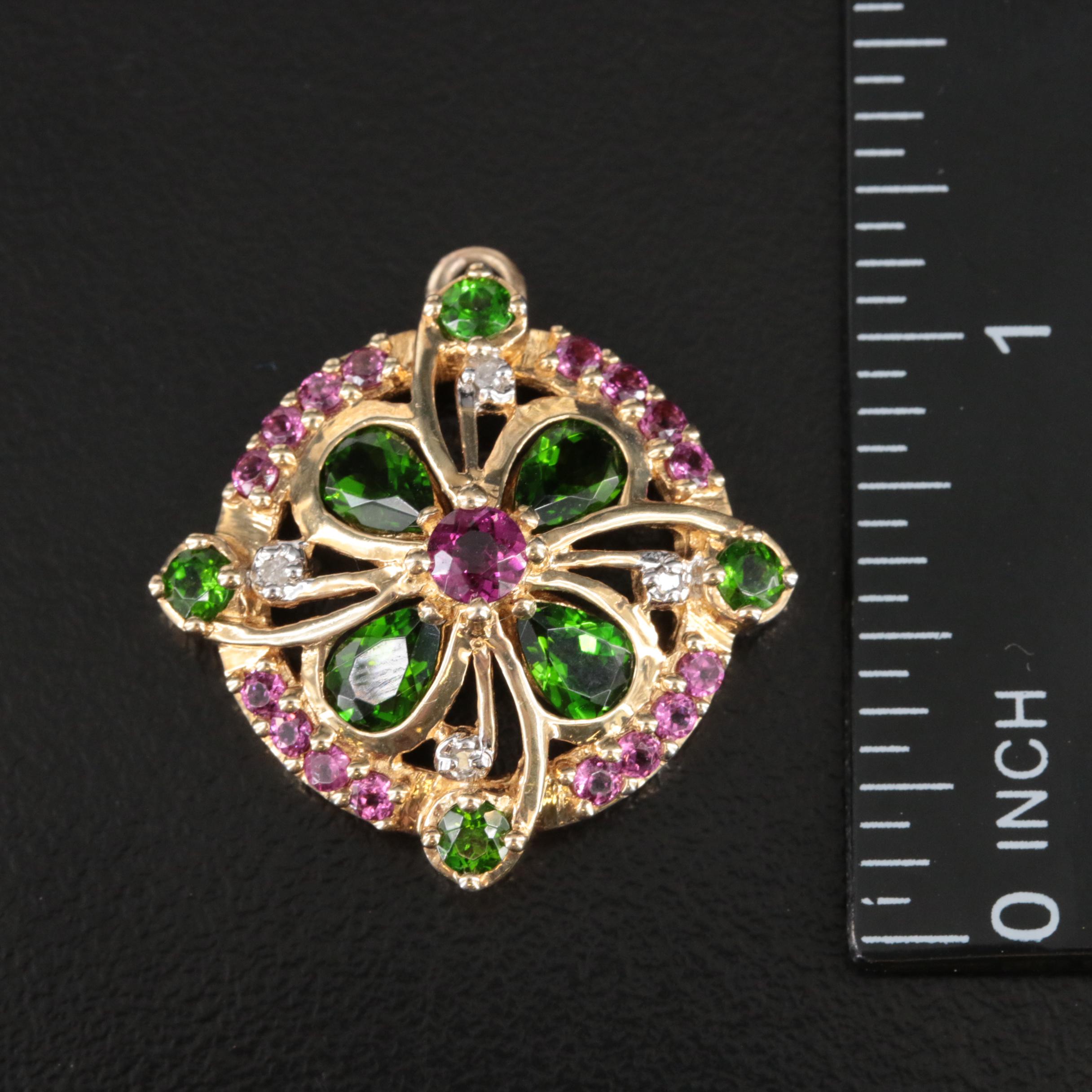 Sterling Diopside, Garnet and Diamond Pendant