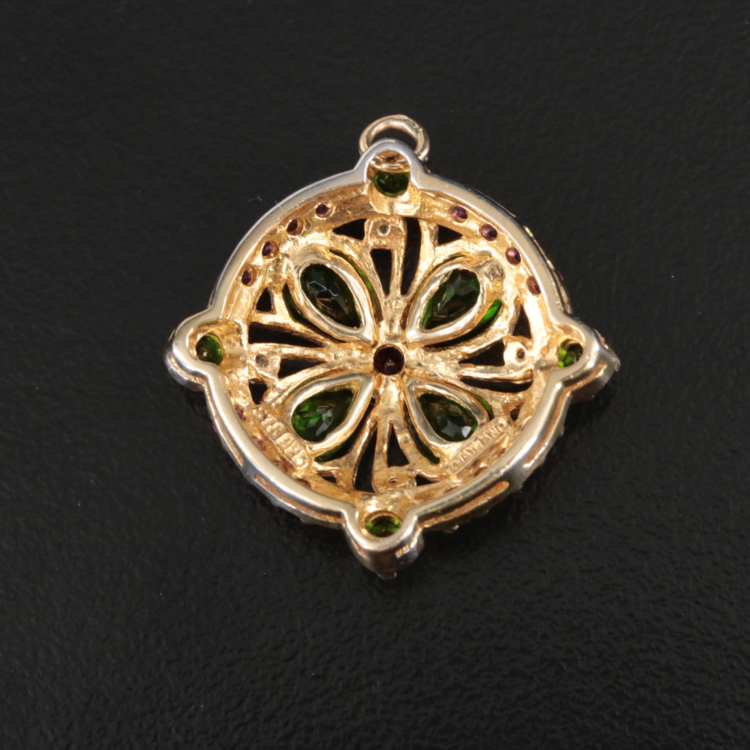 Sterling Diopside, Garnet and Diamond Pendant