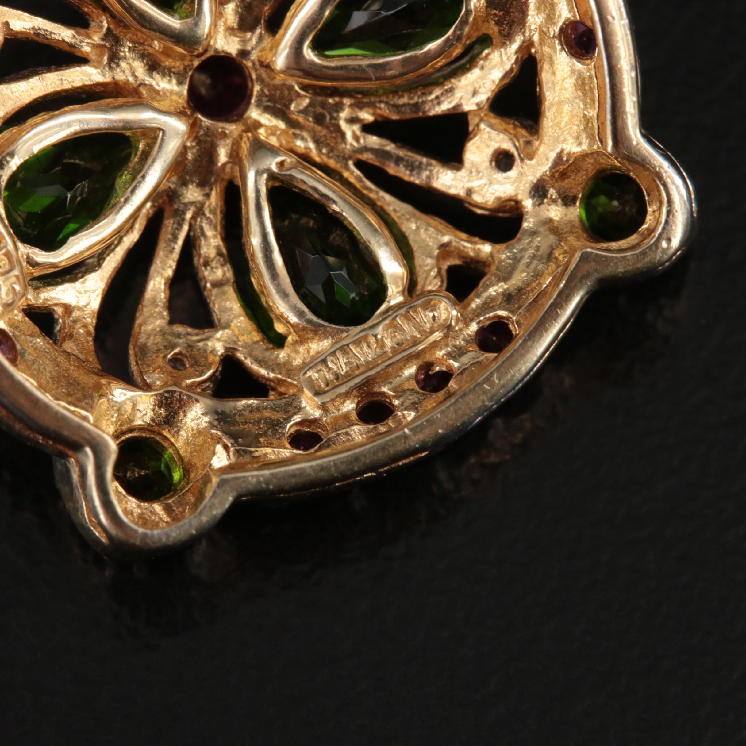 Sterling Diopside, Garnet and Diamond Pendant