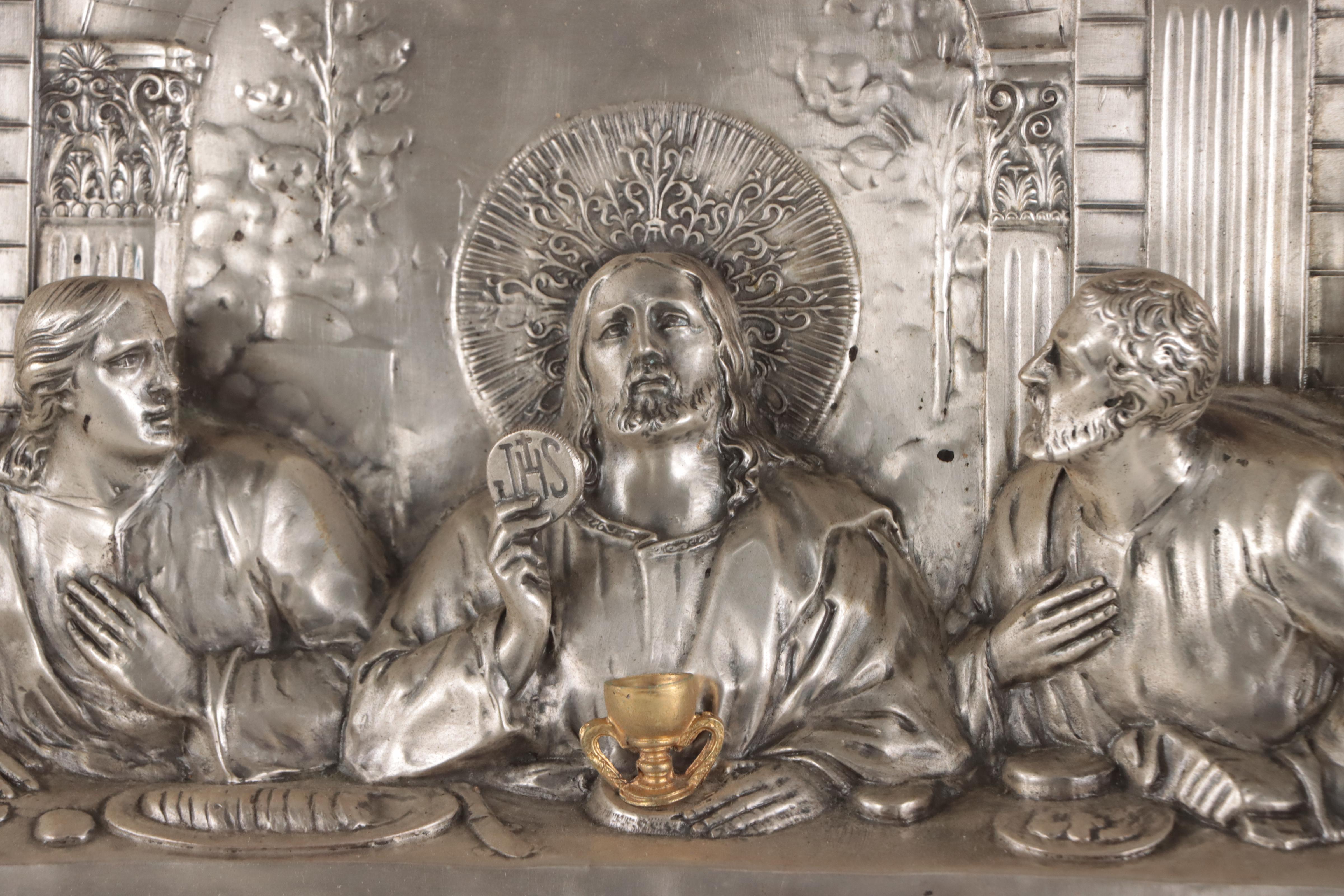 Metal Plated Relief Panel After "The Last Supper," Late 20th Century