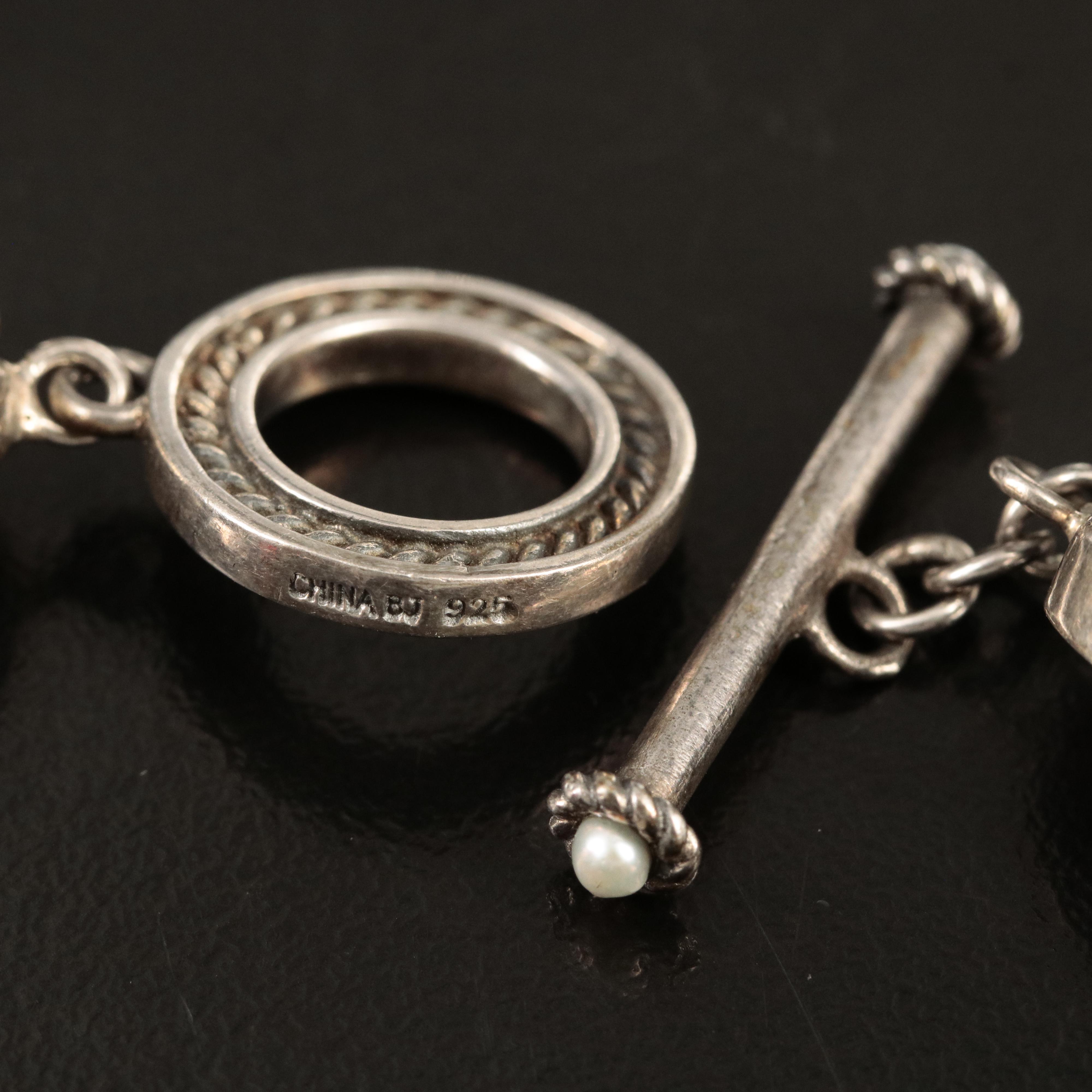 Sterling Bracelet Including Garnet, Amethyst and Pearl