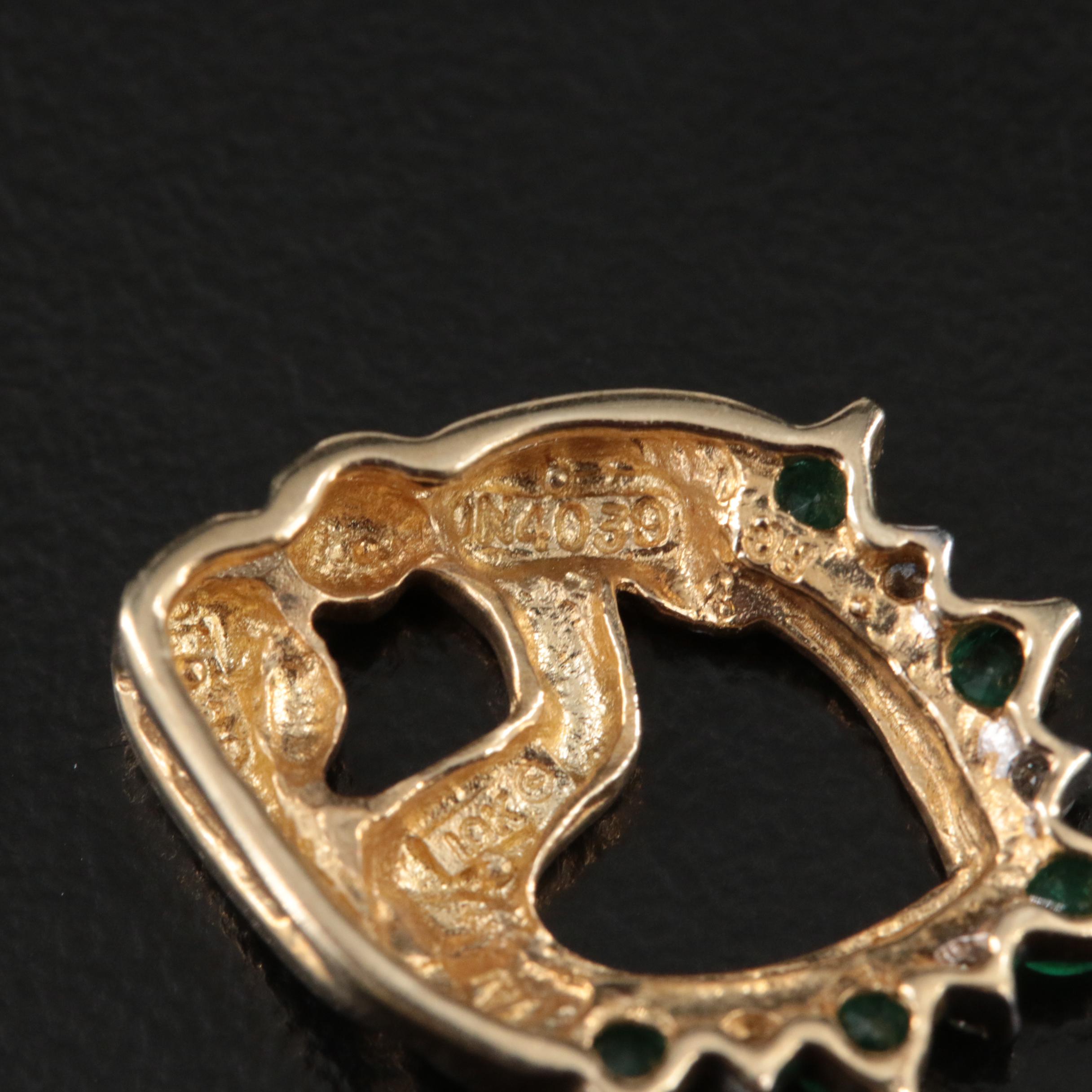 14K #1 Mom Pendant with 10K Emerald and Diamond Mother and Child Pendant