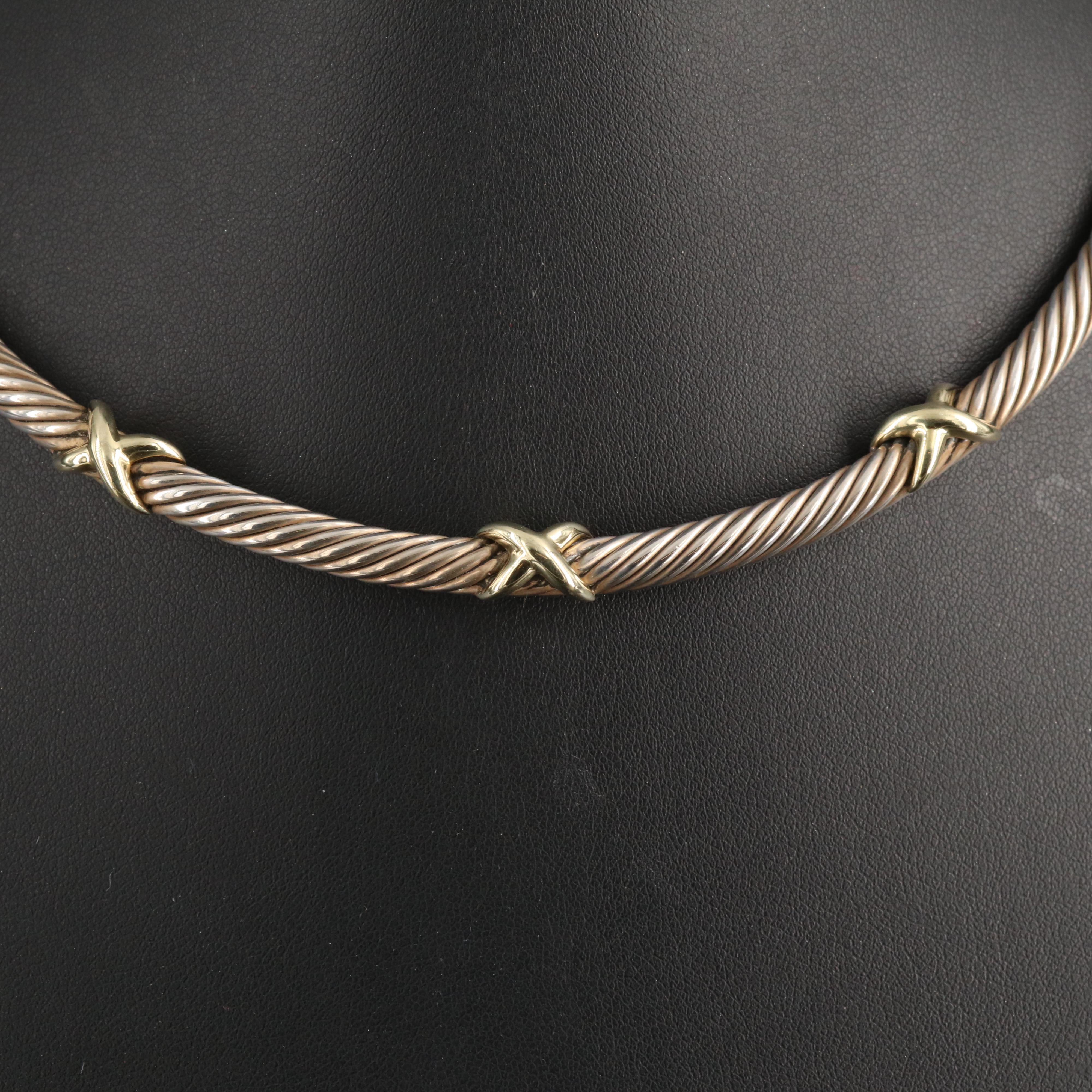 David Yurman "Triple X Cable" Sterling Collar with 14K Accents