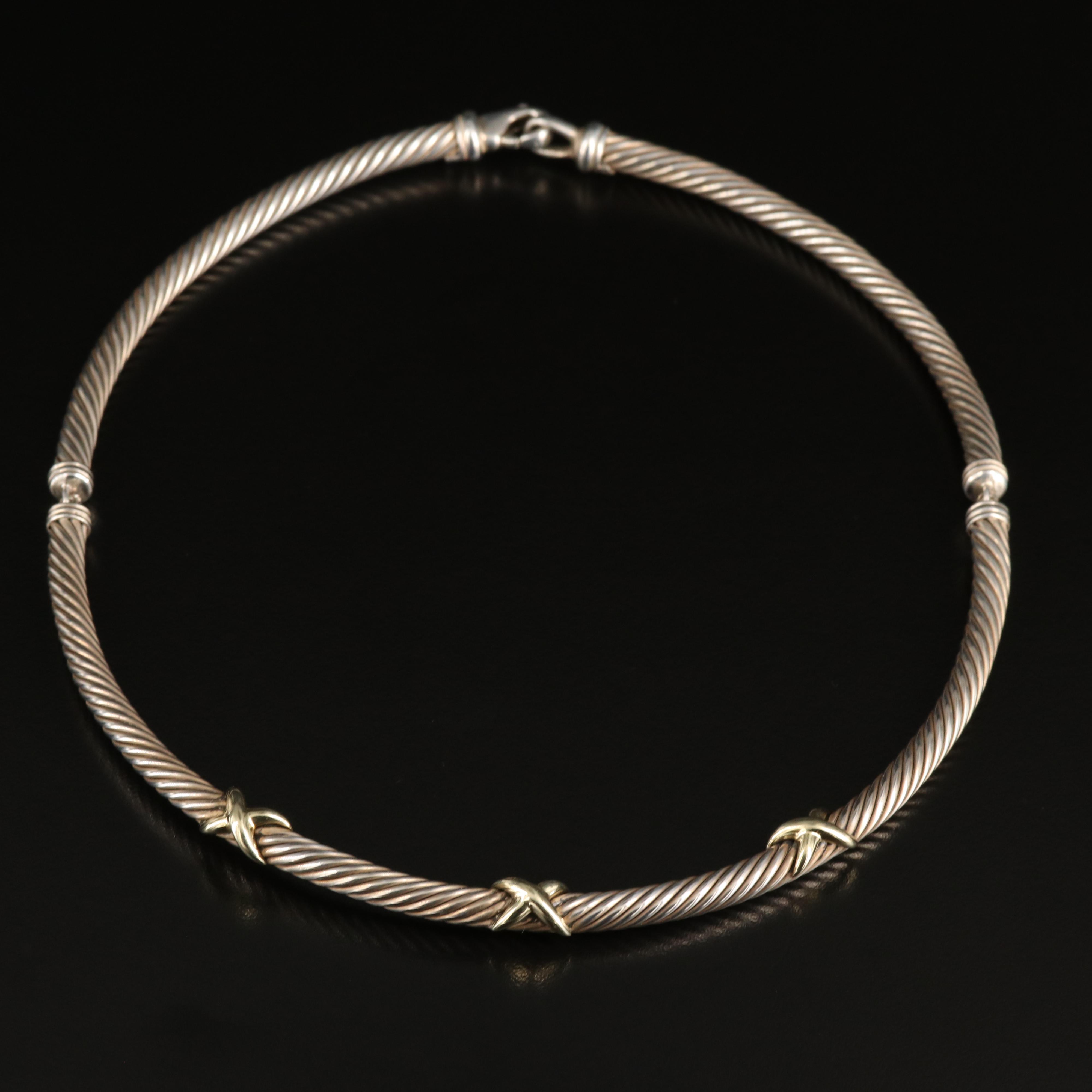 David Yurman "Triple X Cable" Sterling Collar with 14K Accents