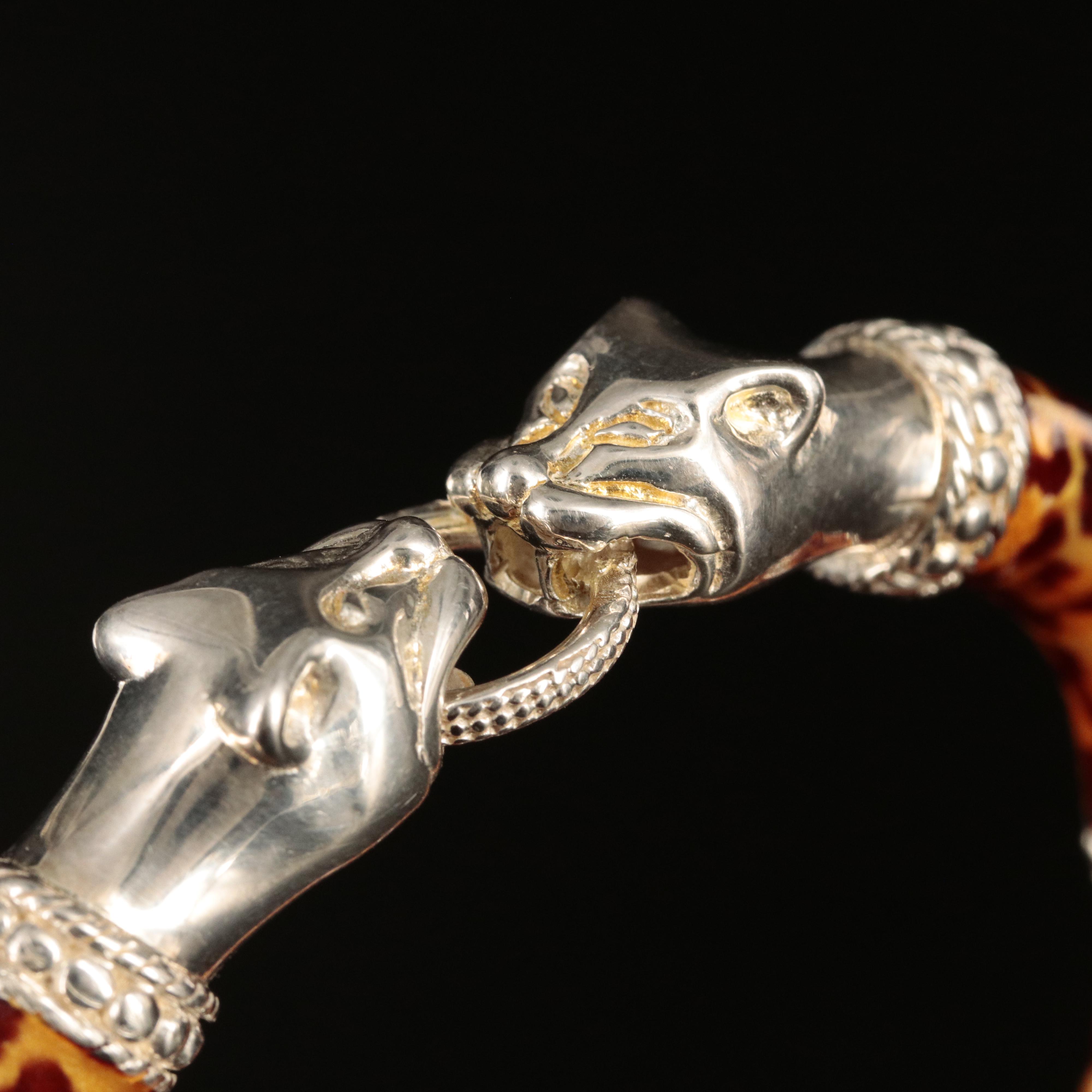 Italian Sterling Enamel Leopard Hinged Bangle