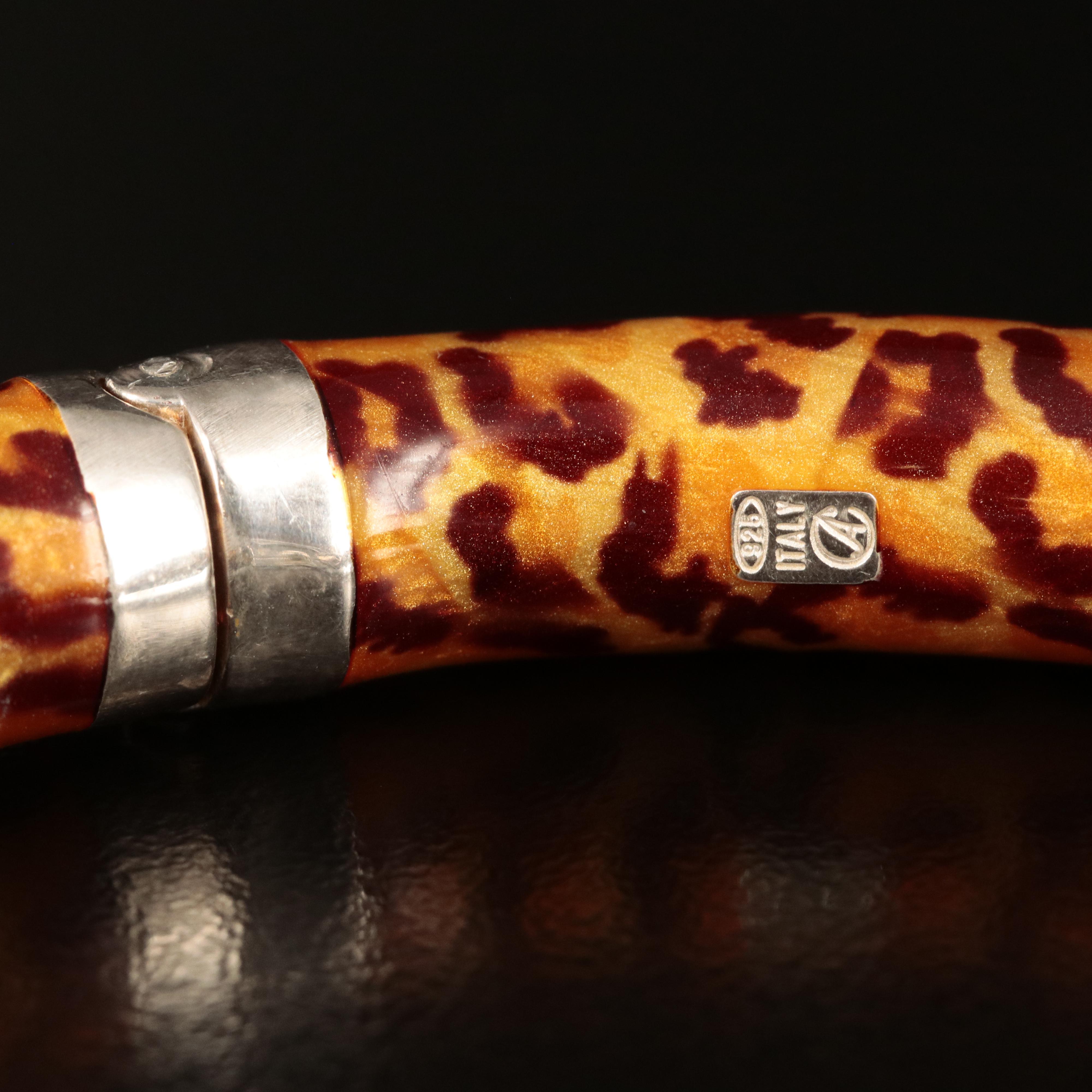 Italian Sterling Enamel Leopard Hinged Bangle