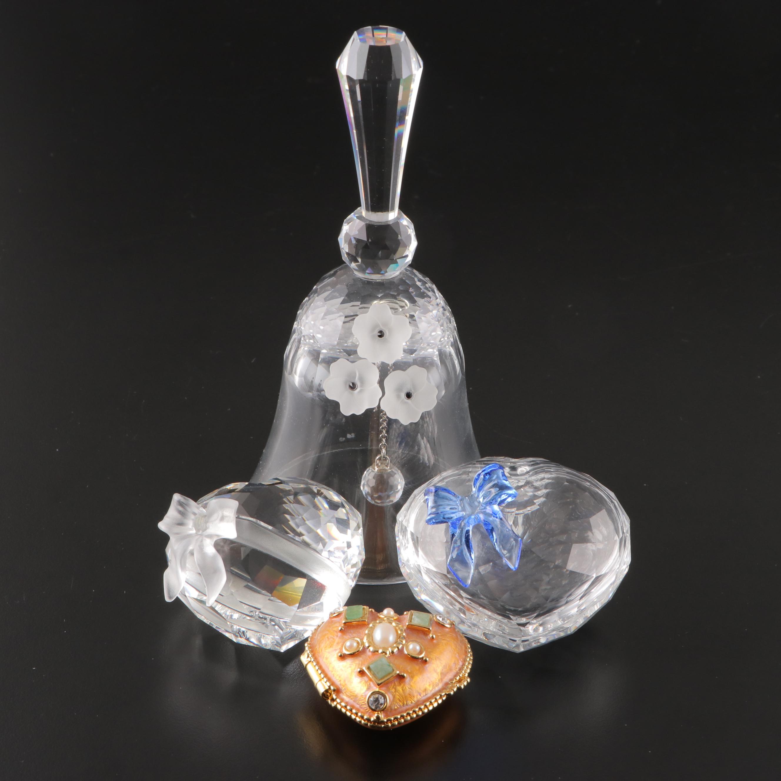 Swarovski Crystal Hand Bell and Hearts with Mike & Ally Enamel Box