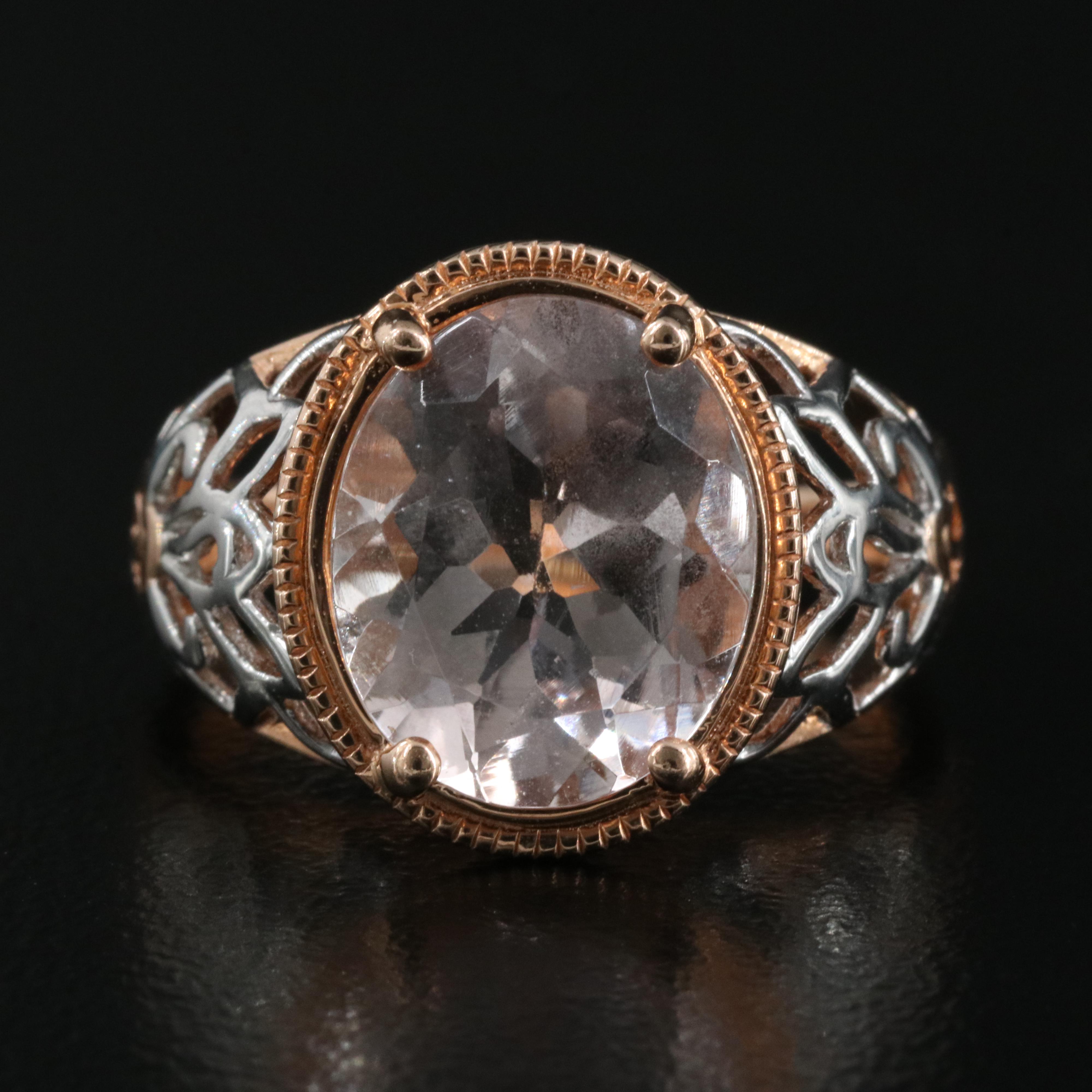14K Morganite Ring Including Rose and White Gold
