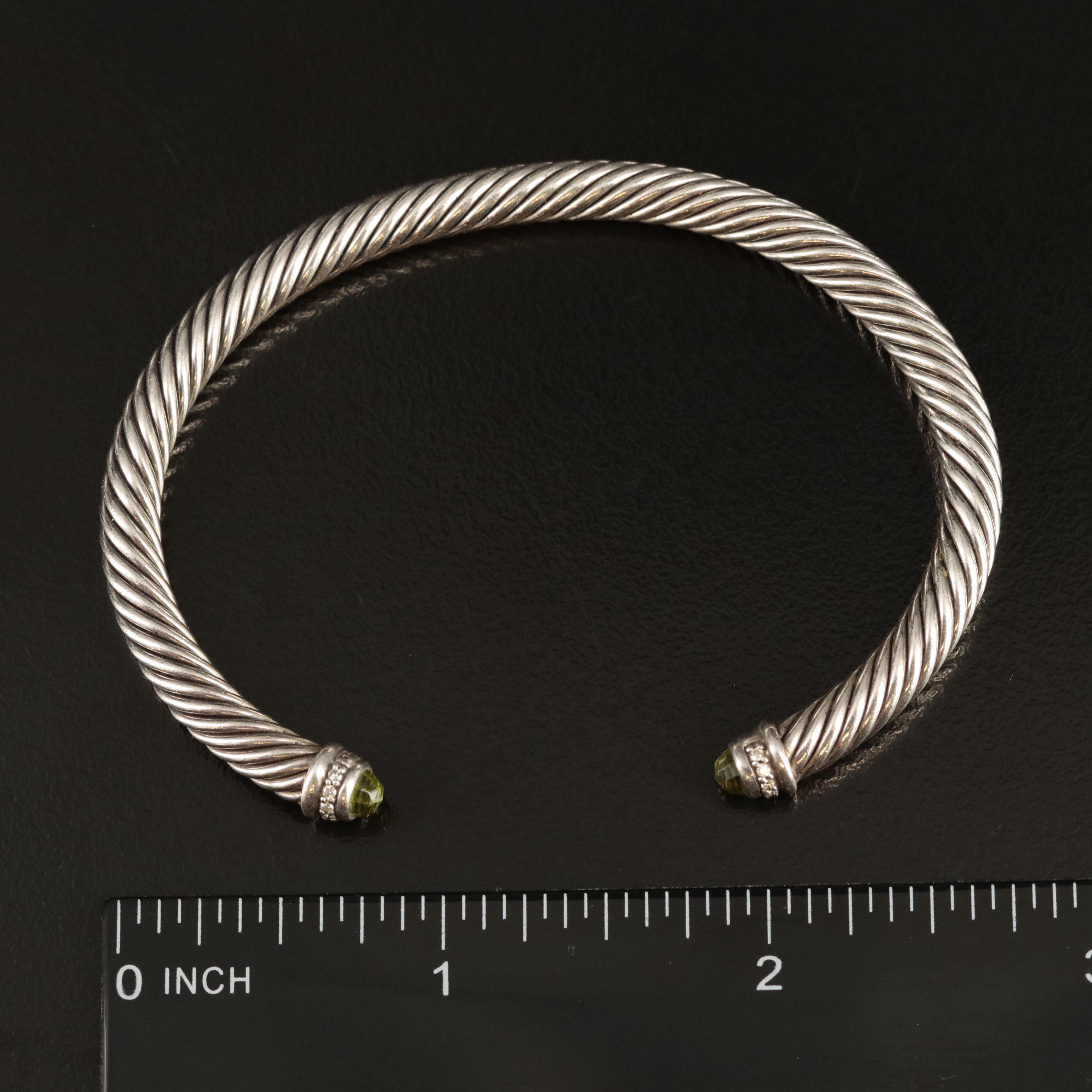 David Yurman Sterling Peridot and Diamond Cable Cuff