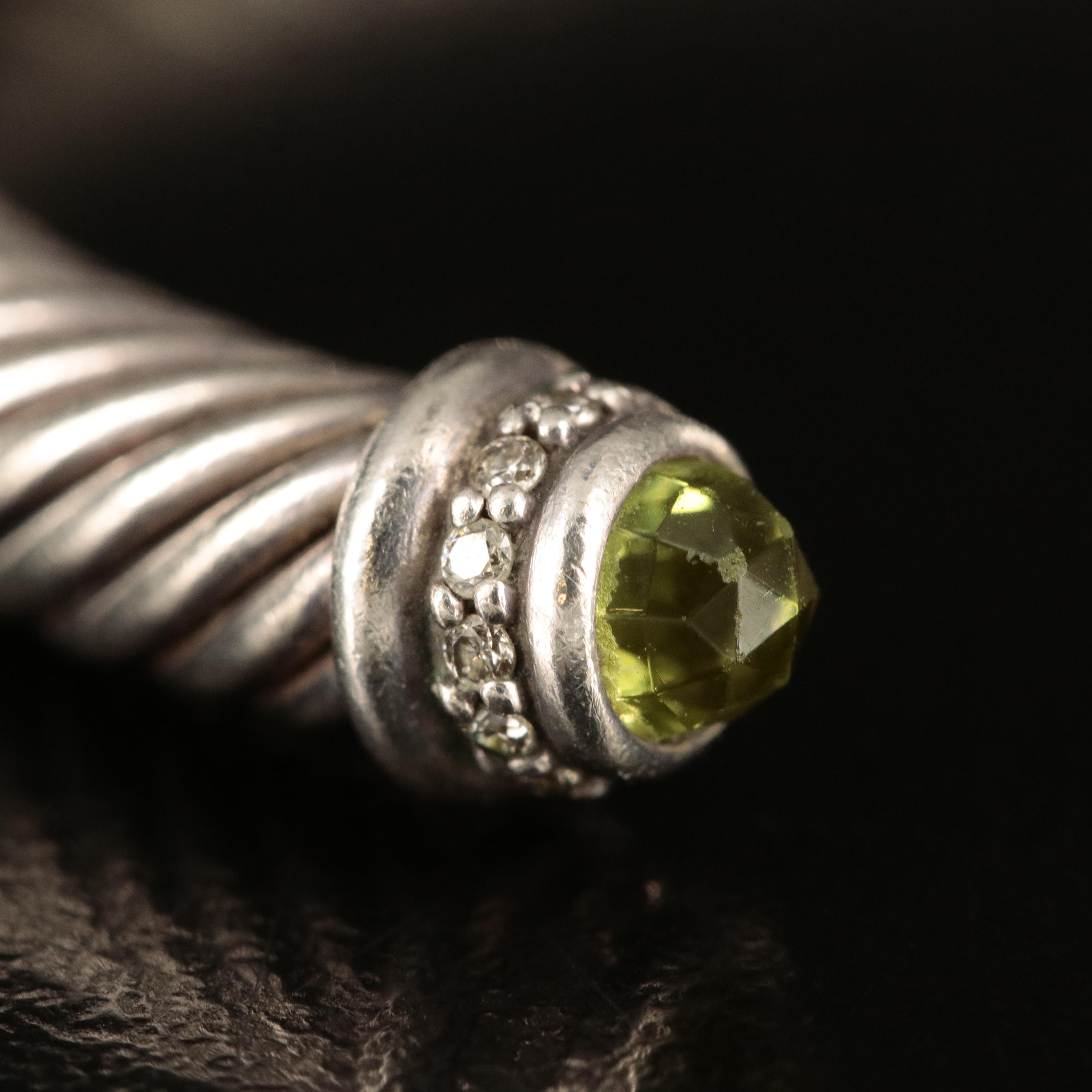 David Yurman Sterling Peridot and Diamond Cable Cuff