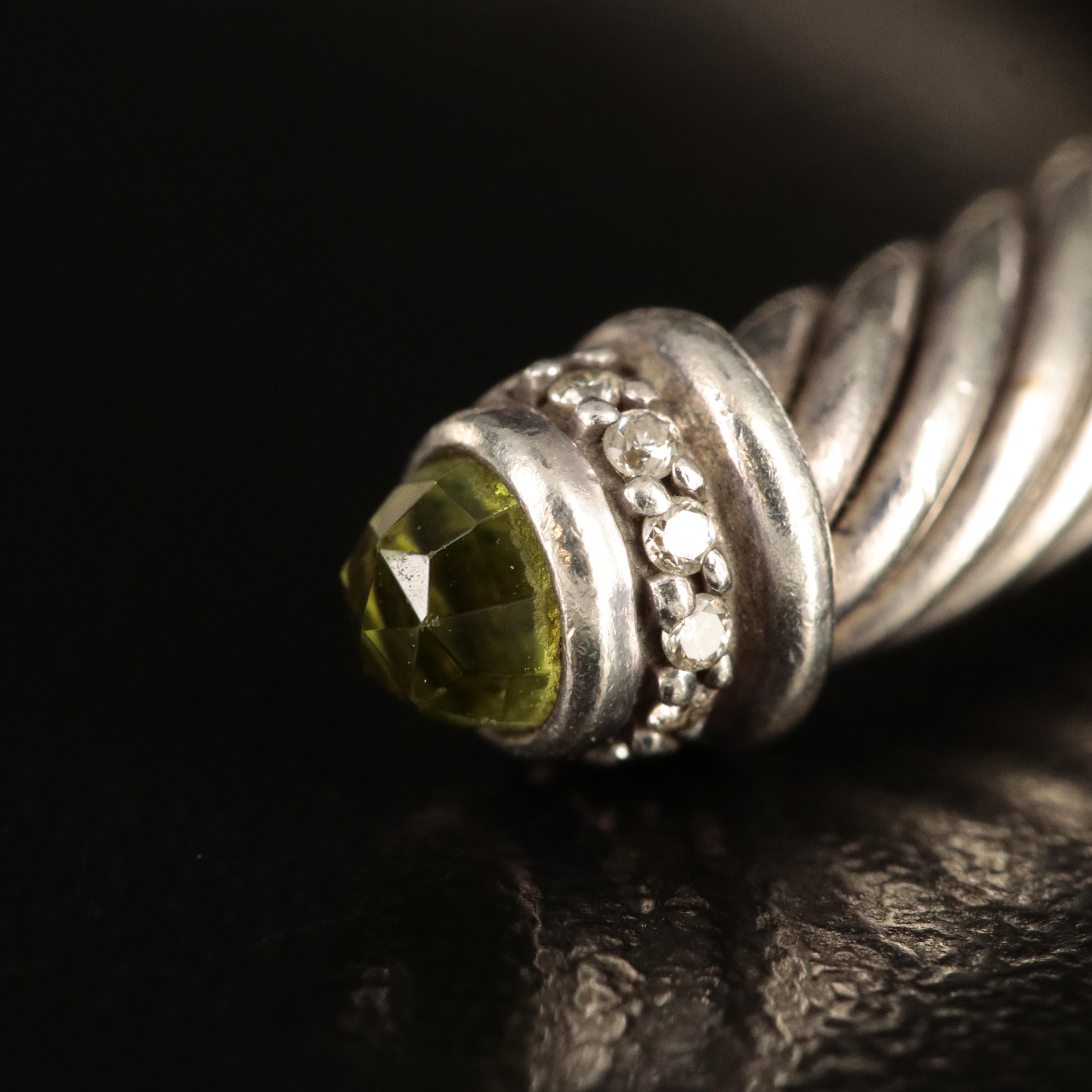 David Yurman Sterling Peridot and Diamond Cable Cuff