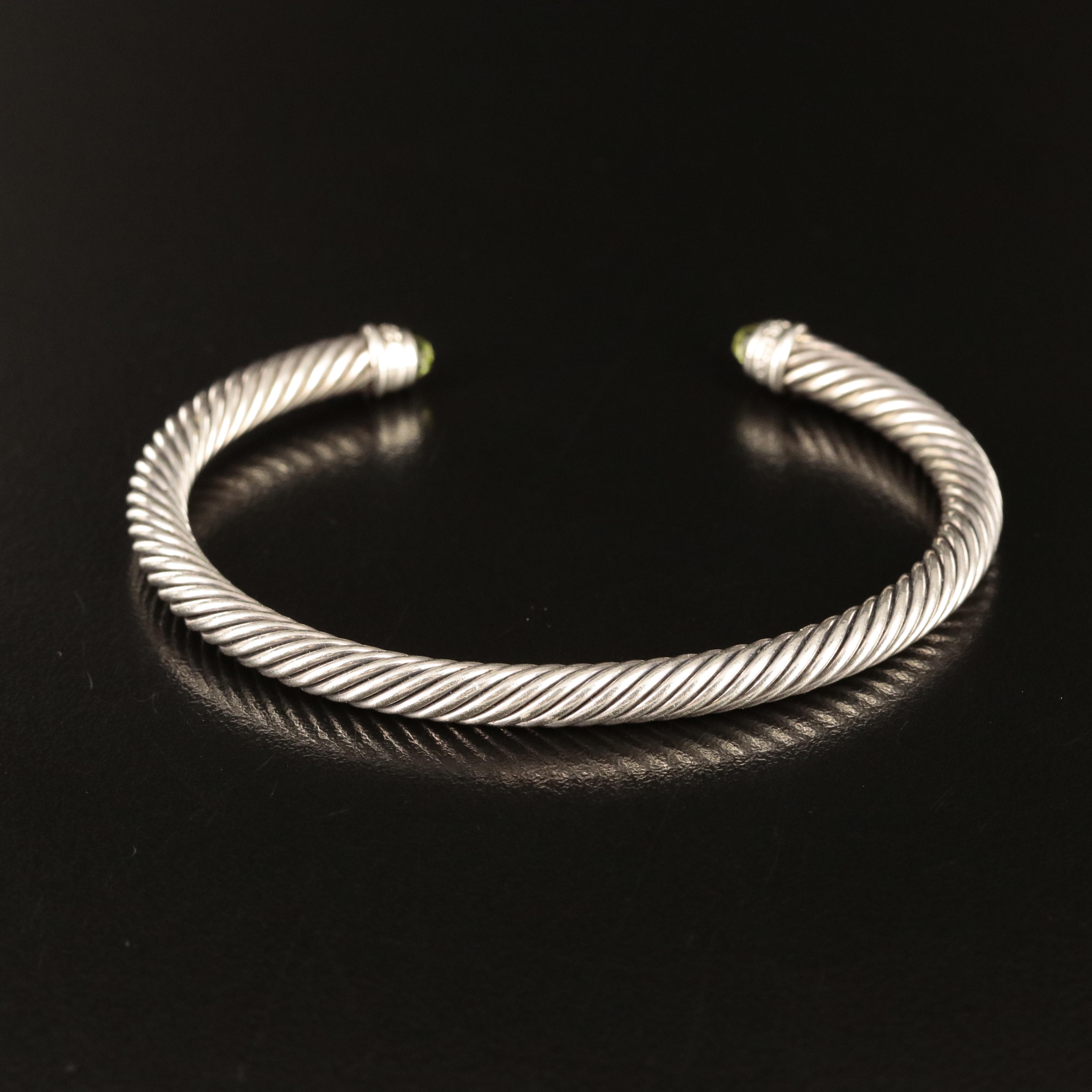 David Yurman Sterling Peridot and Diamond Cable Cuff