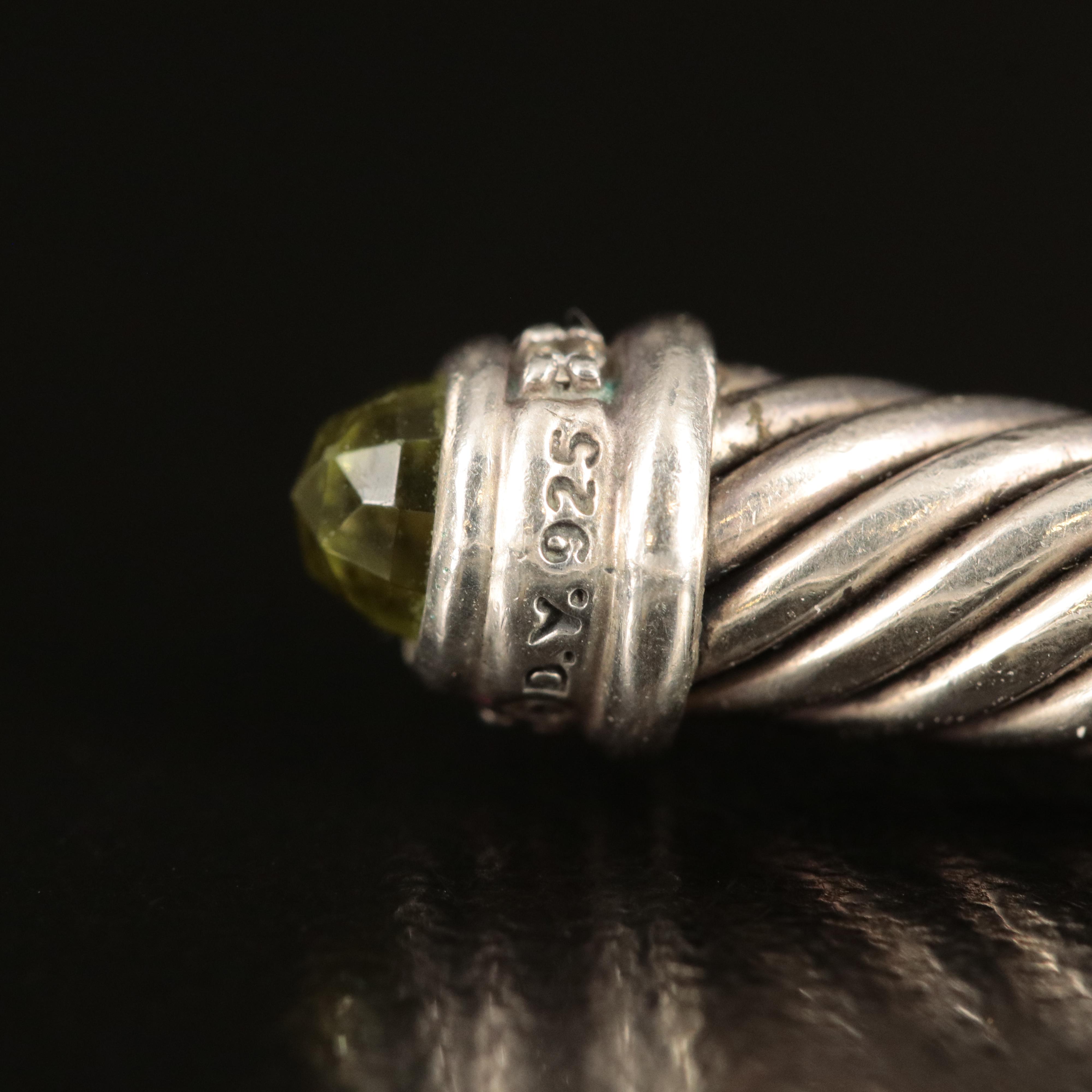 David Yurman Sterling Peridot and Diamond Cable Cuff