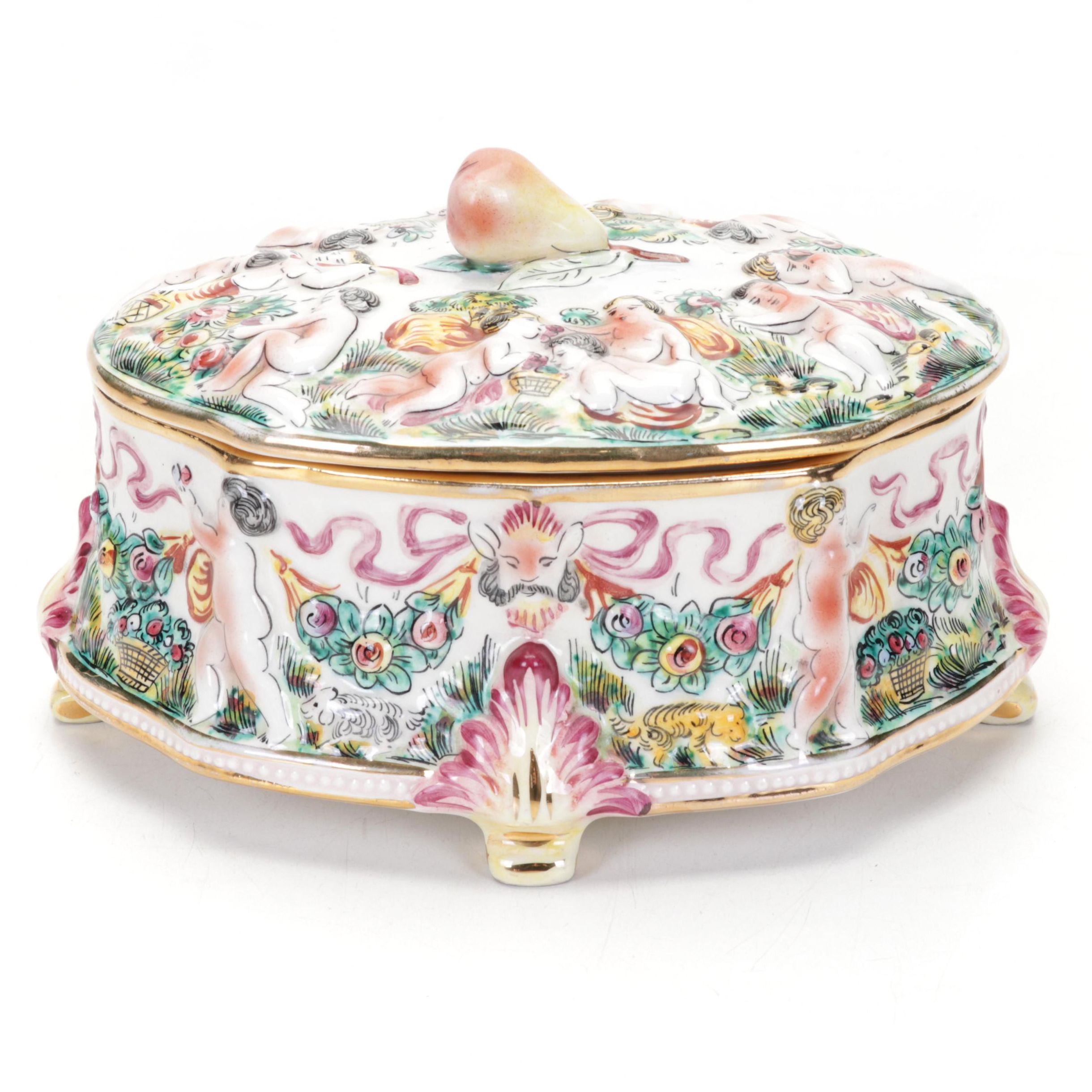 Capodimonte Hand-Painted Ceramic Lidded Box