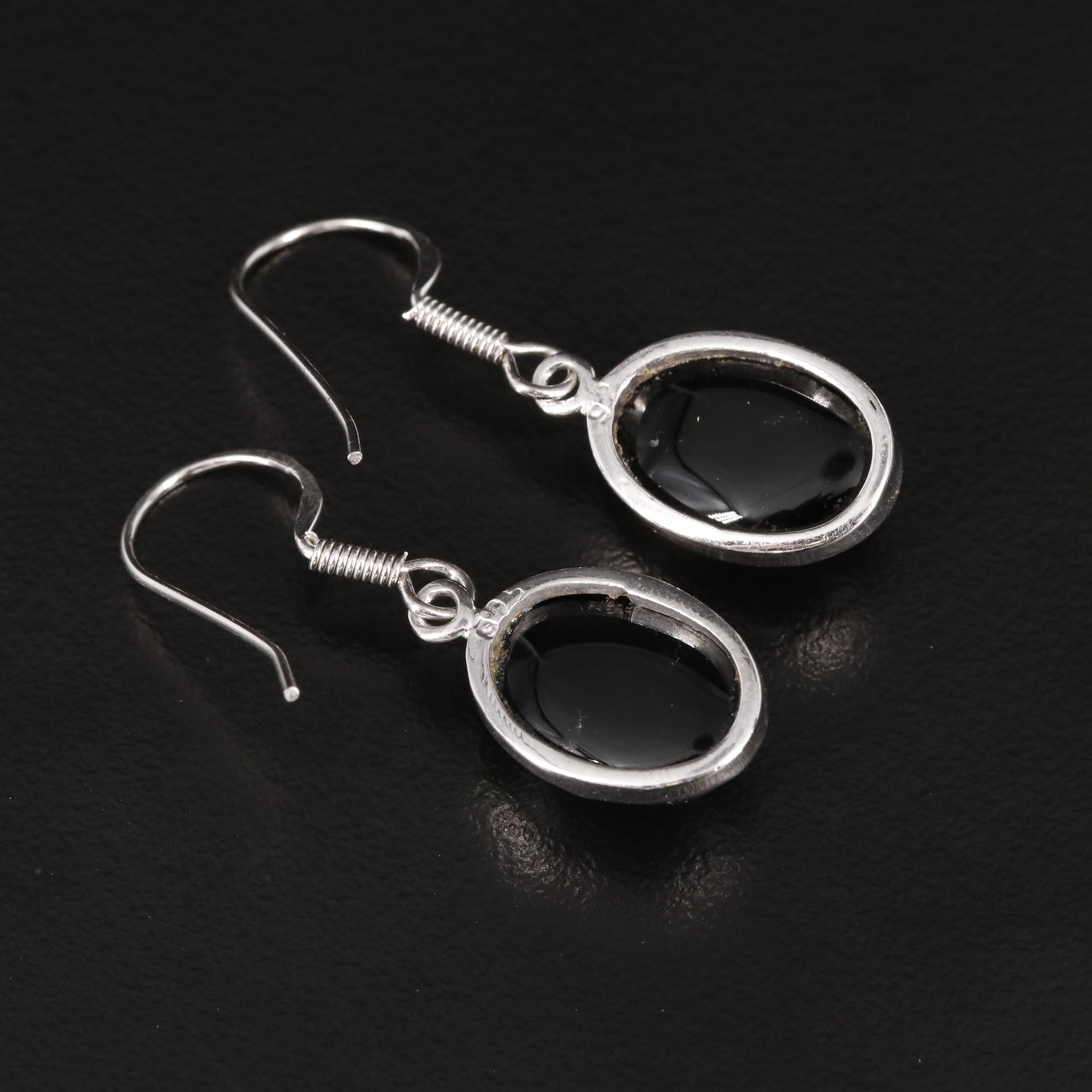 Sterling Black Onyx Dangle Earrings