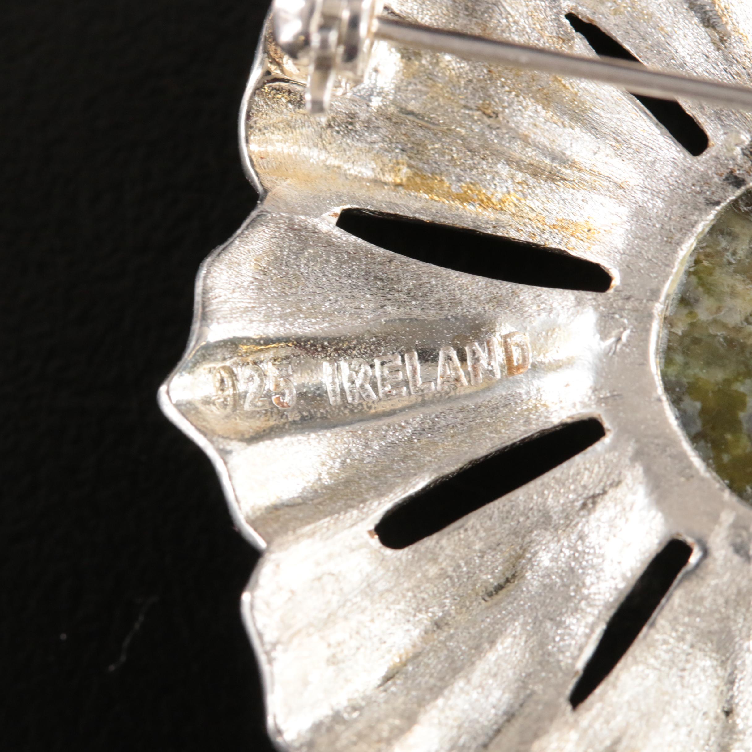 Sterling Bracelet, Converter Brooch and Ring Including Diamond and Serpentine