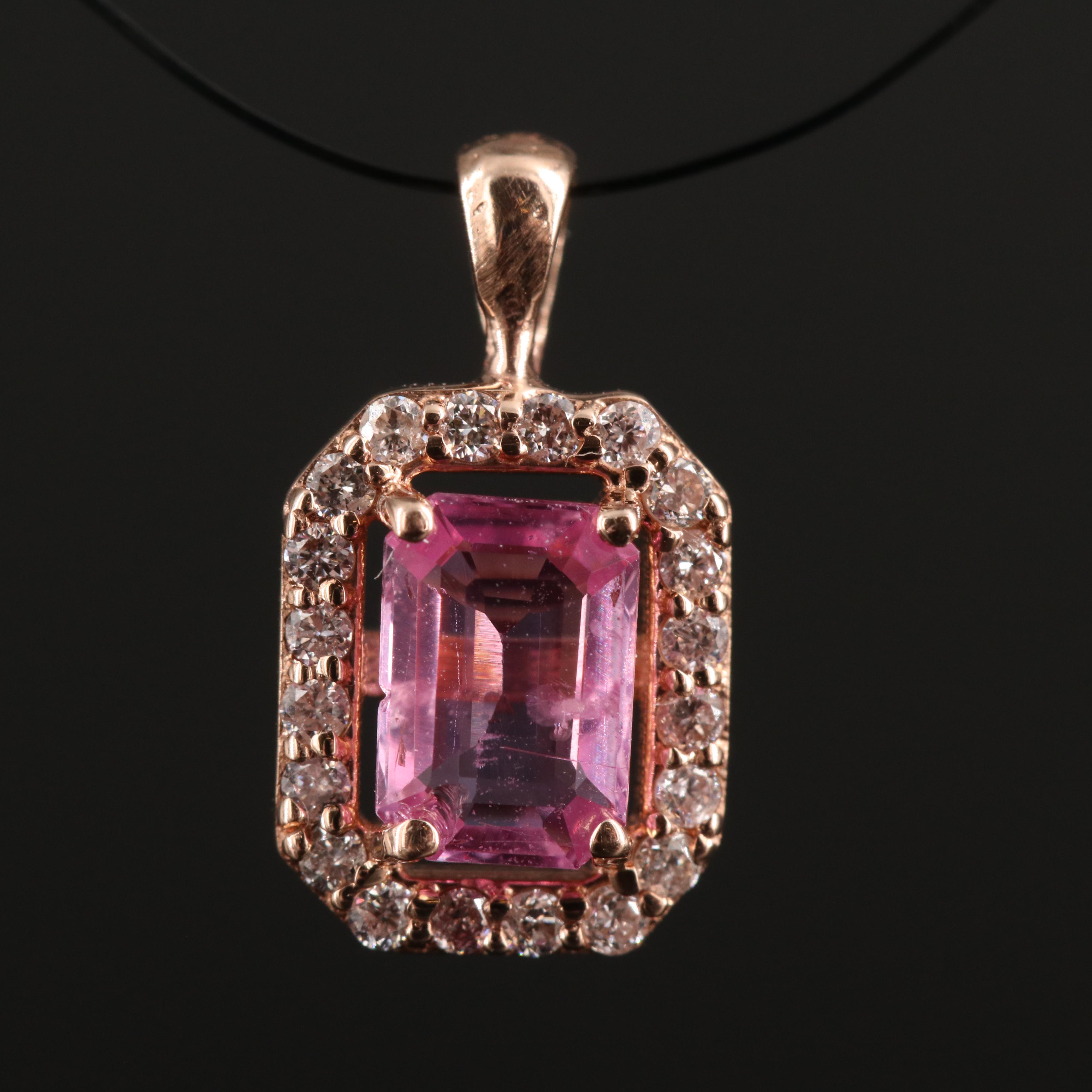 14K Rose Gold Sapphire and Diamond Pendant
