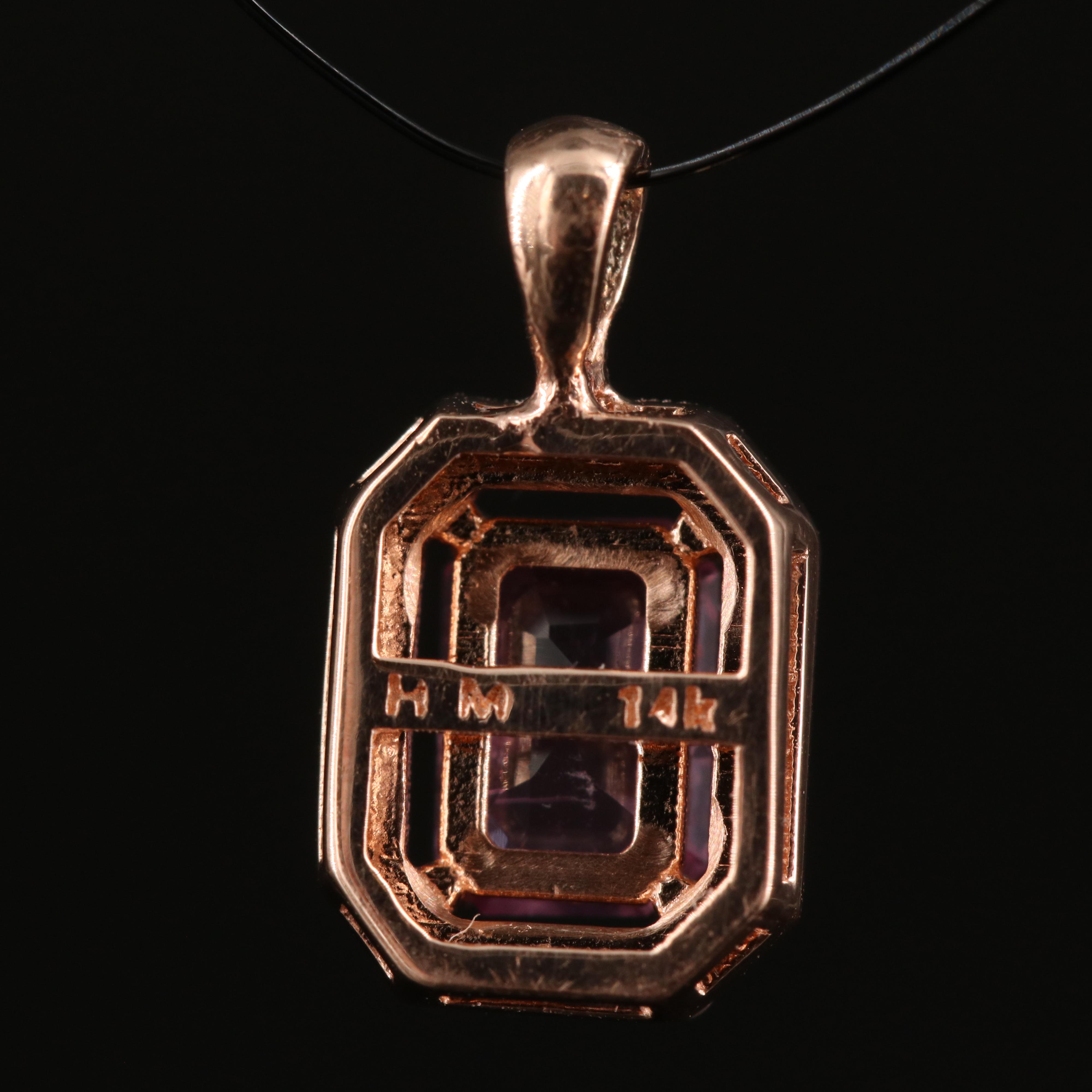 14K Rose Gold Sapphire and Diamond Pendant