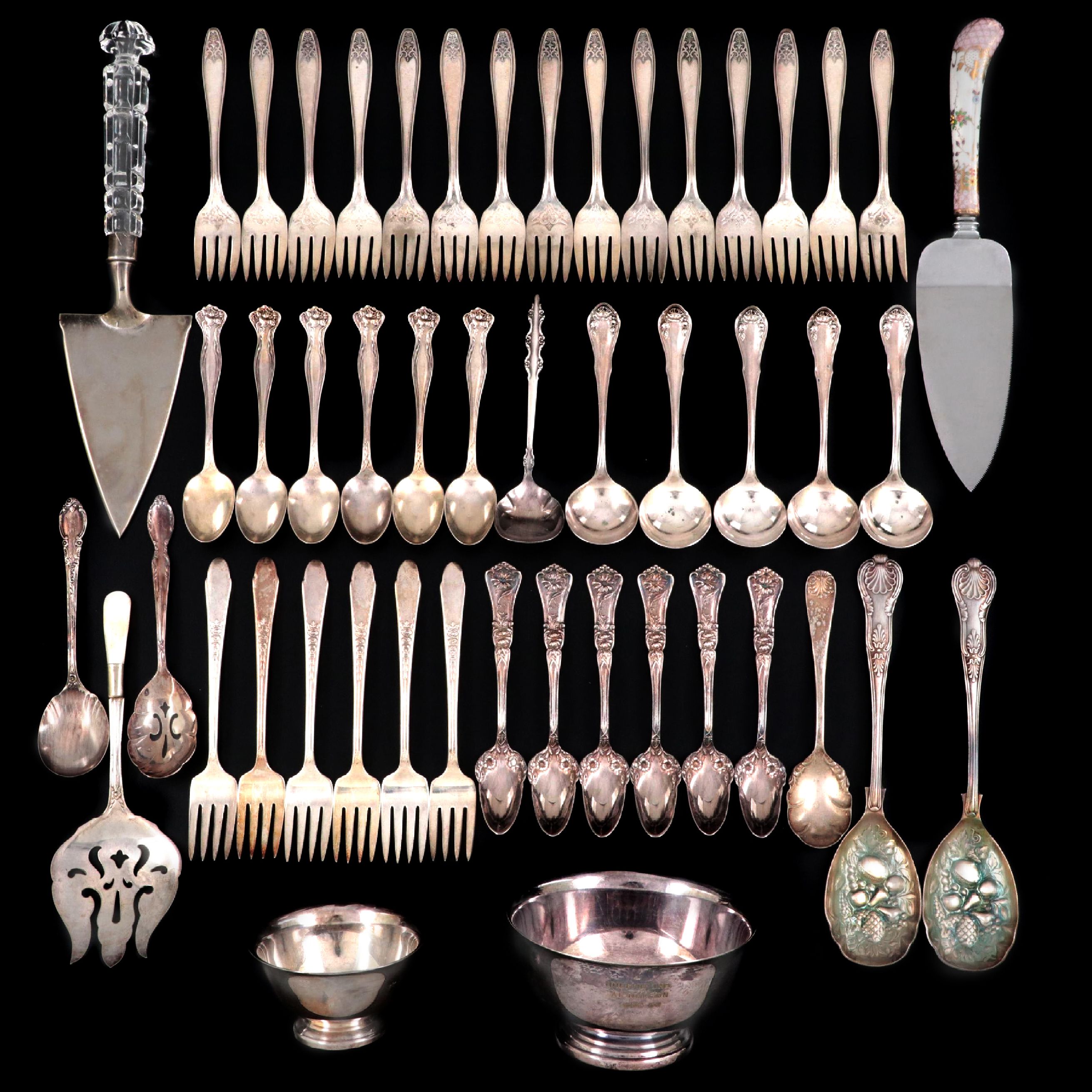 Gorham and Other Paul Revere Bowls with Other Silver Plate Utensils