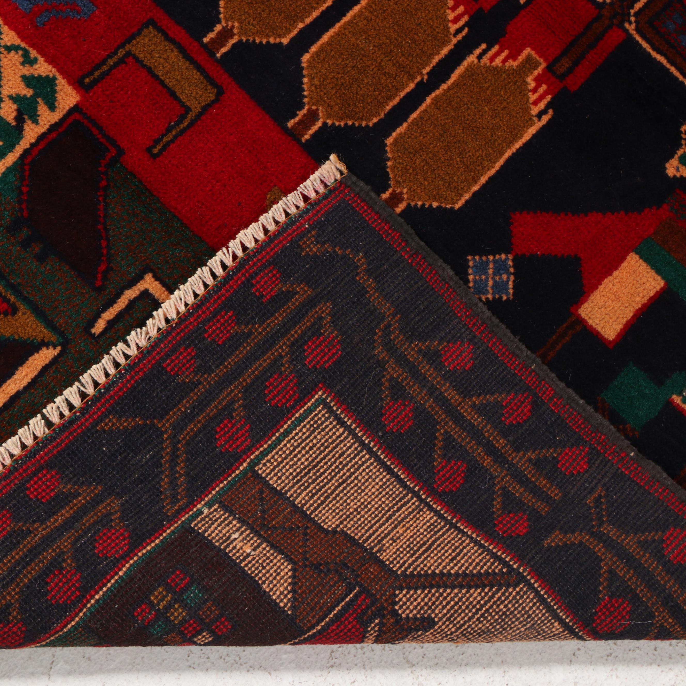 2'10 x 4'10 Hand-Knotted Afghan Pictorial War Accent Rug