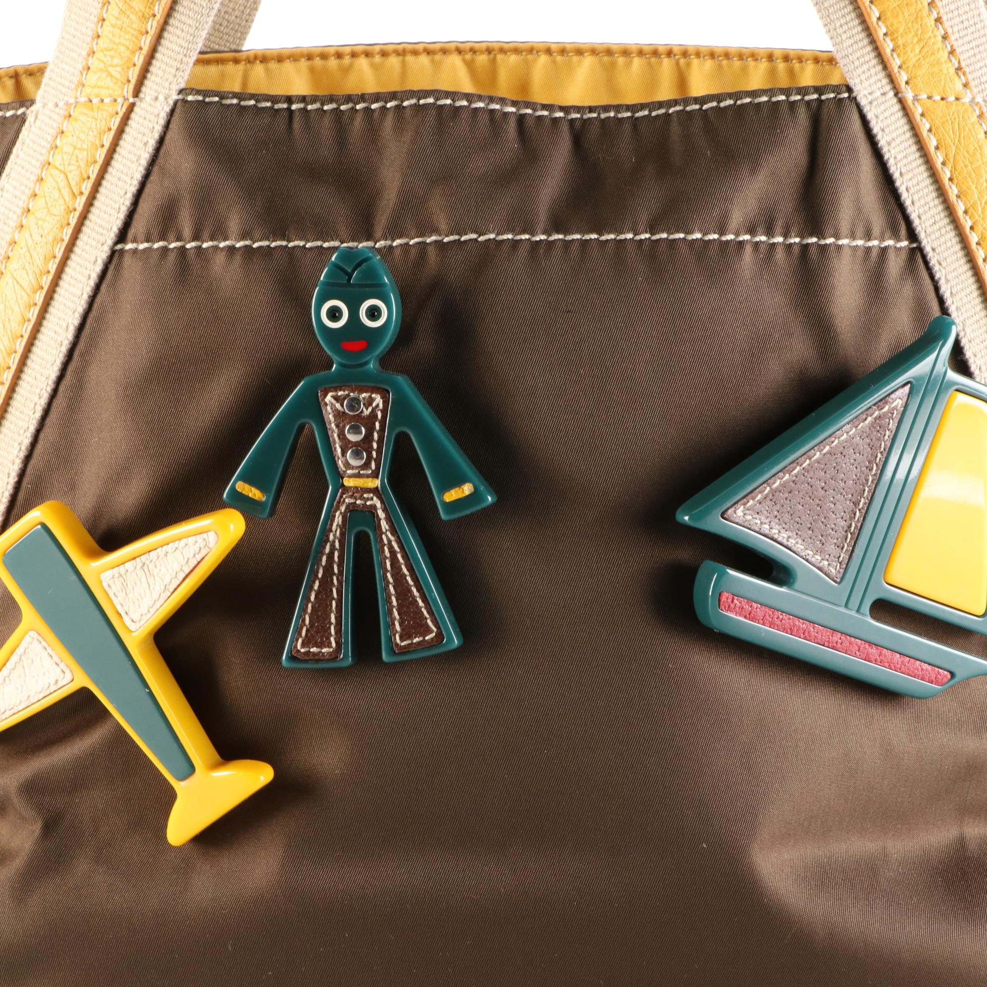 Prada Sailor Boy and More Brooch Tote in Nylon and Ostrich