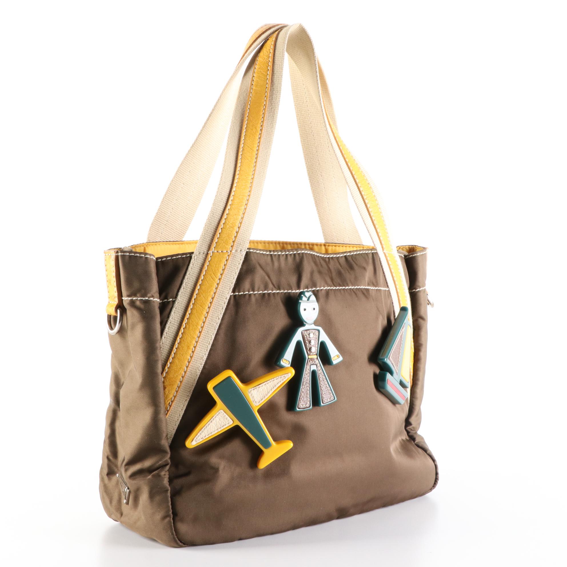 Prada Sailor Boy and More Brooch Tote in Nylon and Ostrich