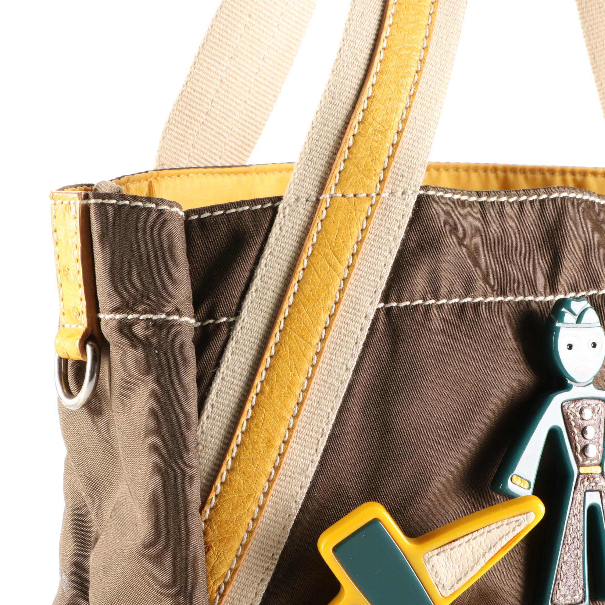 Prada Sailor Boy and More Brooch Tote in Nylon and Ostrich