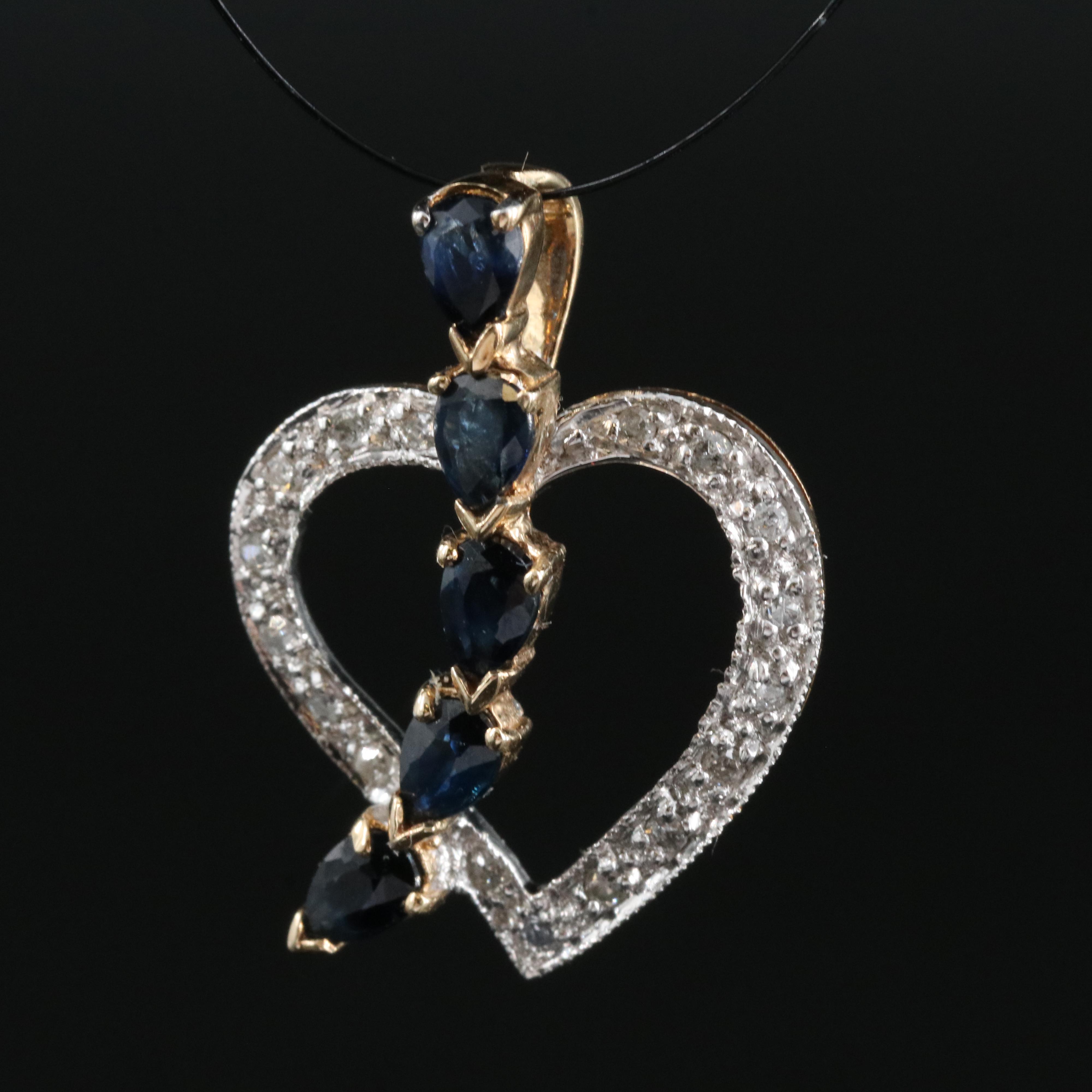 10K Sapphire and Diamond Heart Pendant