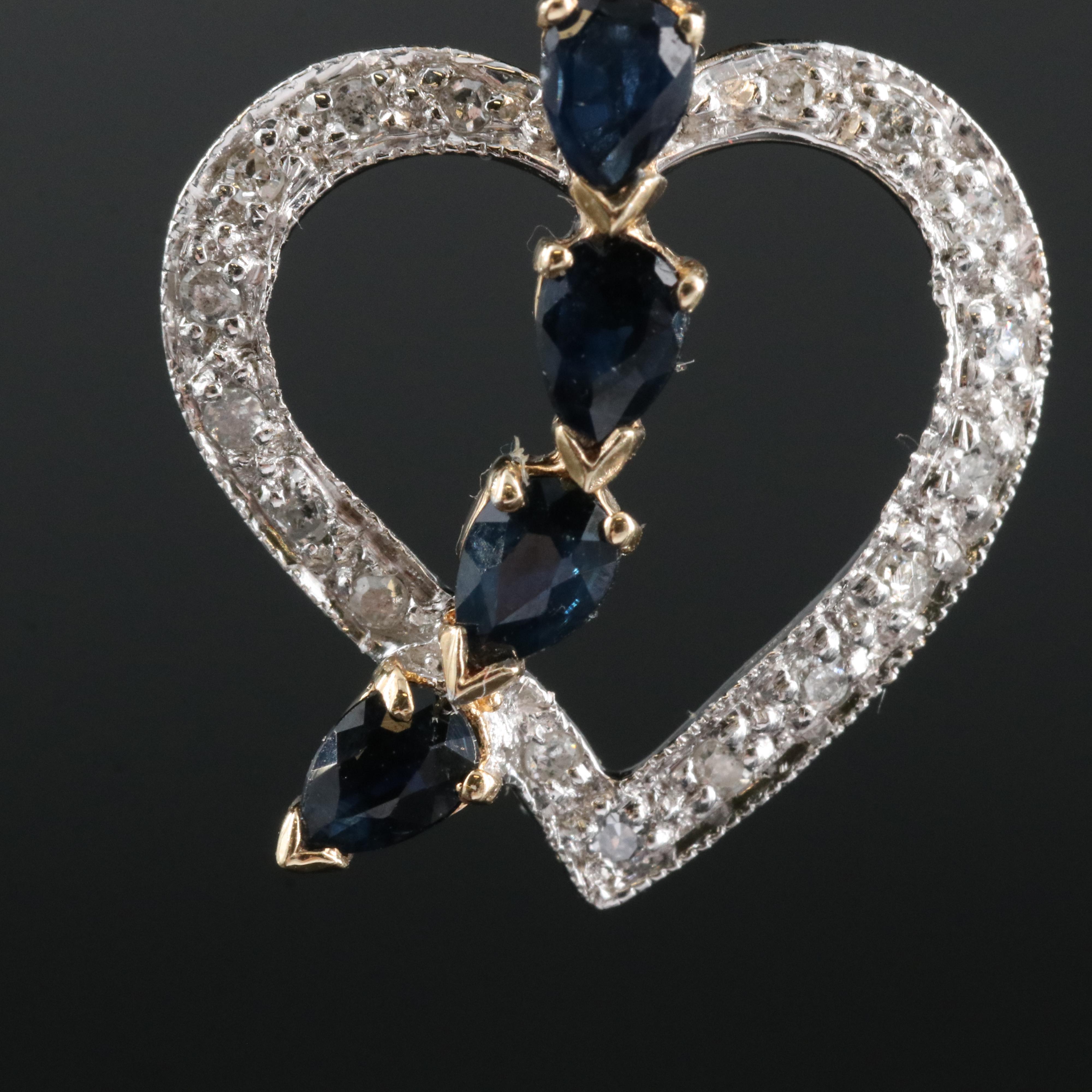 10K Sapphire and Diamond Heart Pendant
