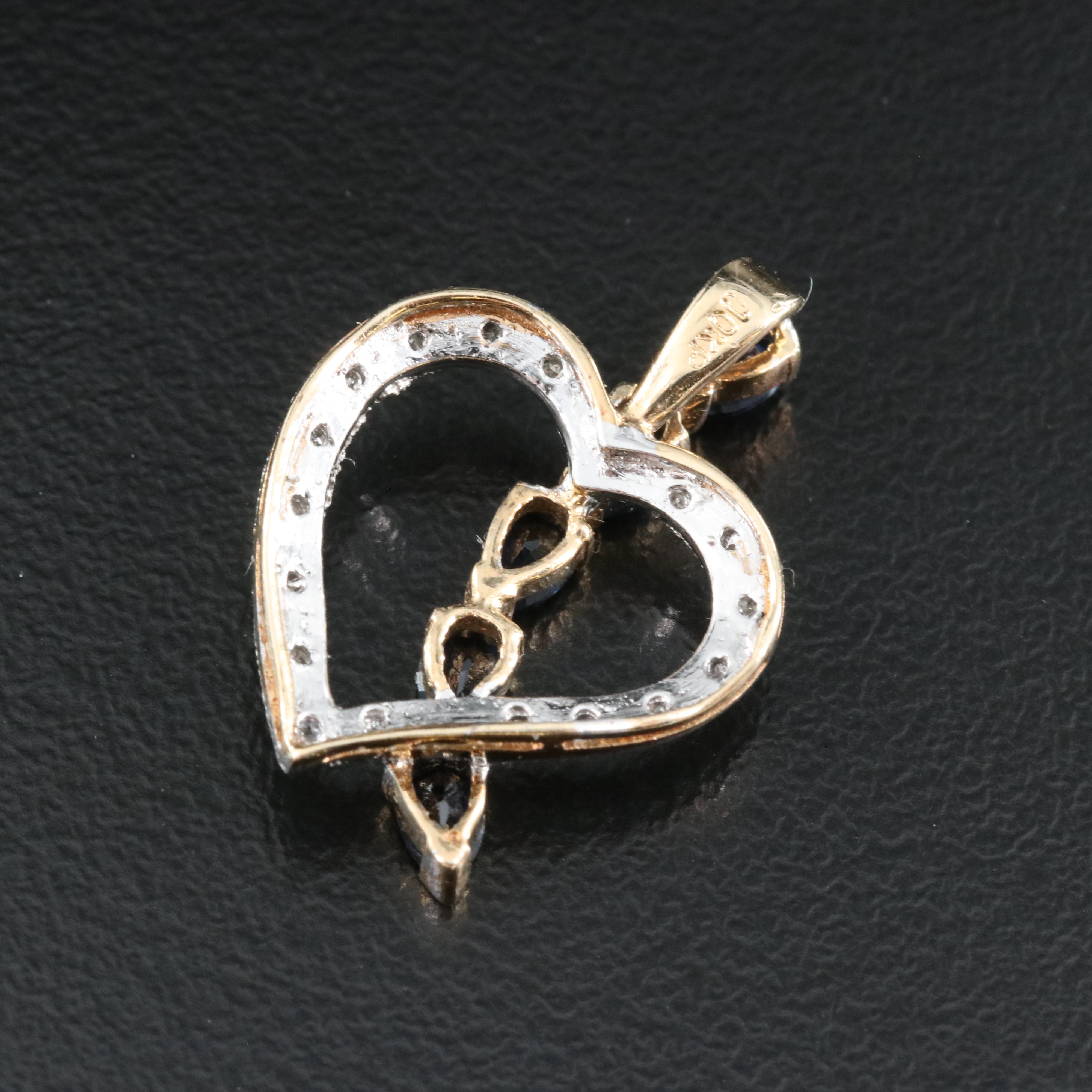 10K Sapphire and Diamond Heart Pendant