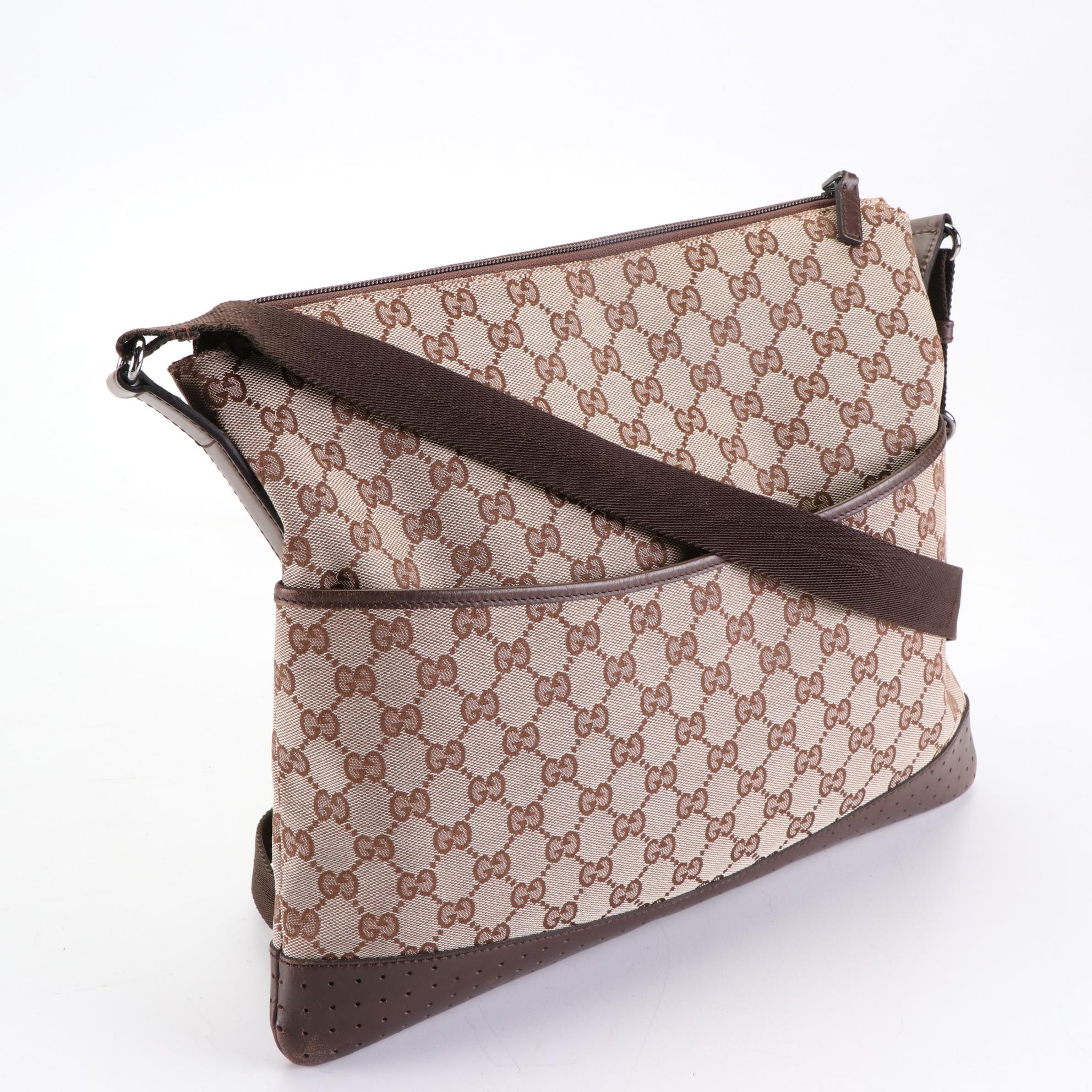 Gucci GG Canvas and Leather Flat Crossbody Bag