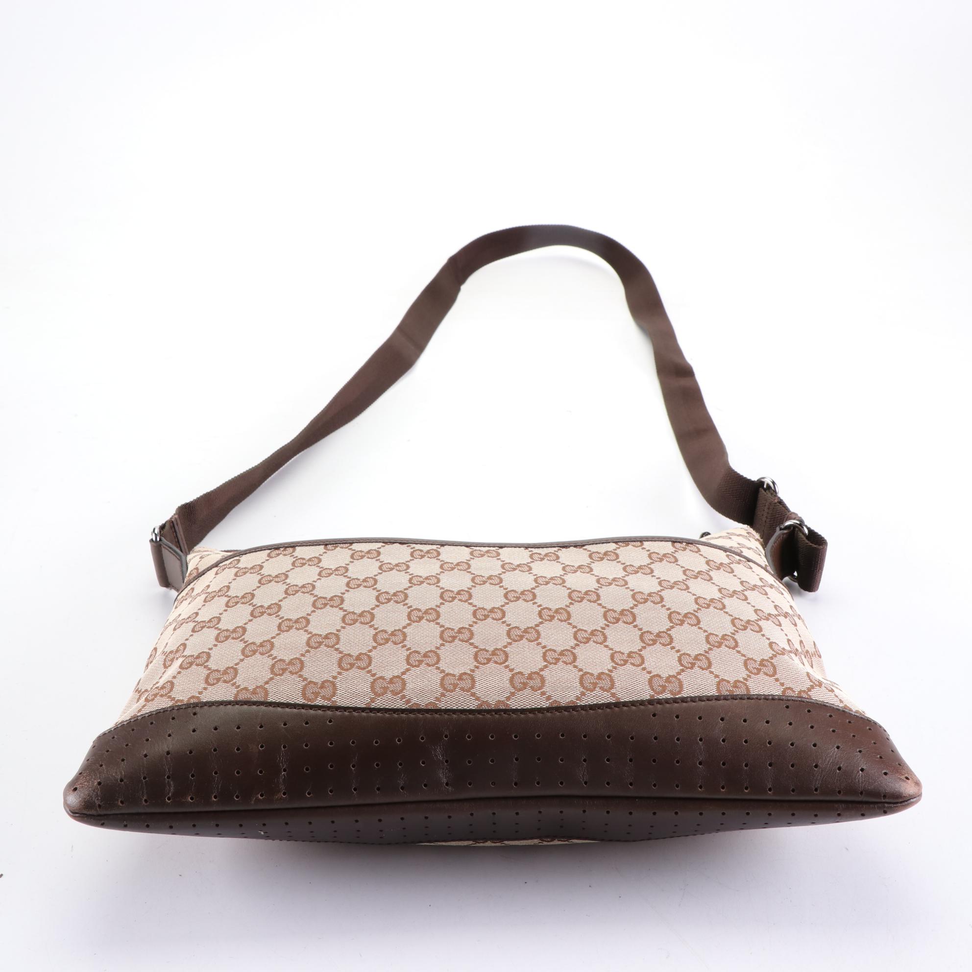 Gucci GG Canvas and Leather Flat Crossbody Bag