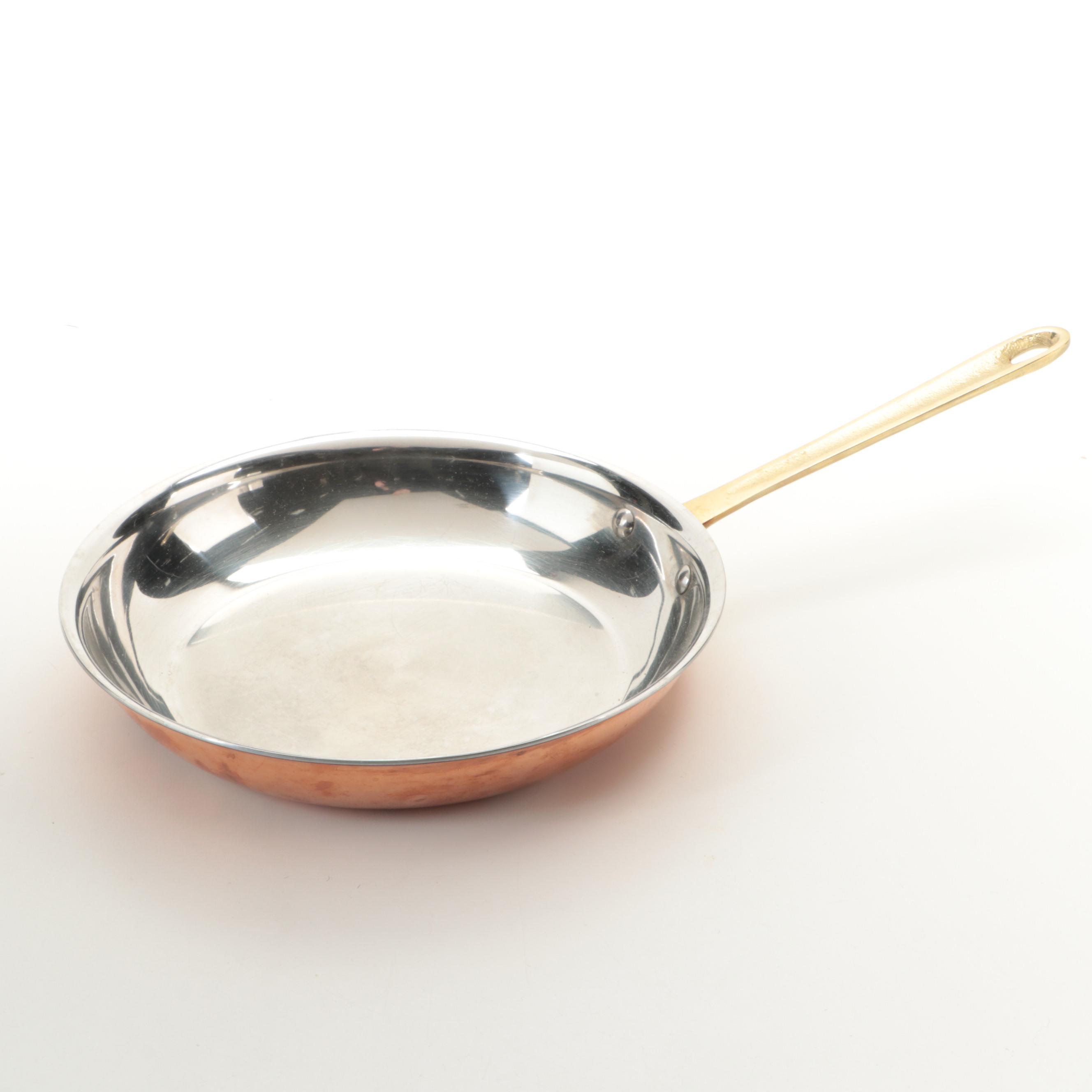 Copper Plated Frying Pan and Colander with Brass Handles